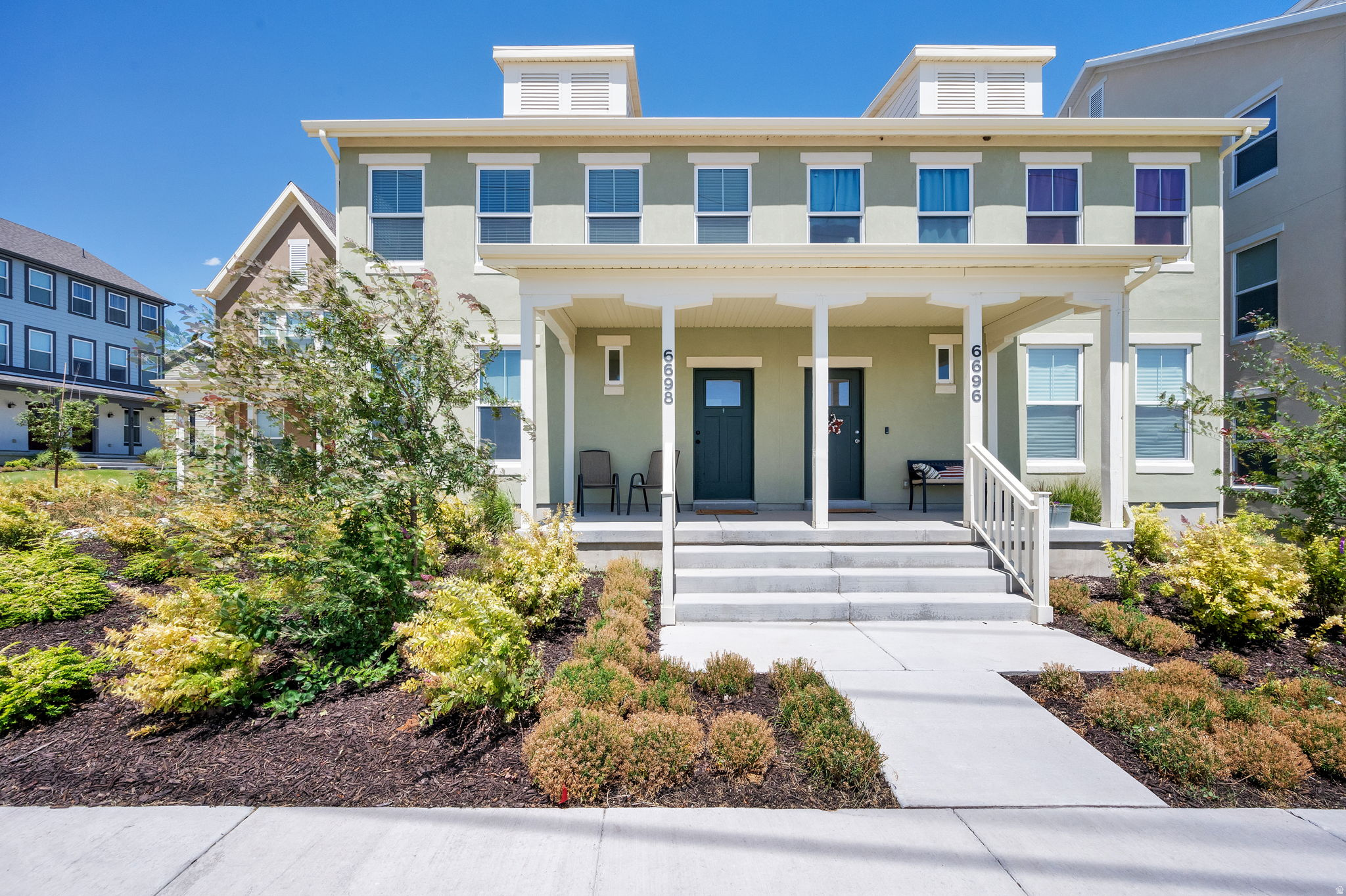 Welcome to your dream home in the heart of Daybreak! This beautifully designed 2023-built townhome offers the perfect blend of modern finishes, low-maintenace living, and unbeatable views. Featuring an open-concept layout, this home is filled with natural light and showcases quartz countertops, sleek flooring, and designer touches throughout. You won't want to miss this opportunity! HOA includes internet, maintenance, and fantastic Daybreak amenities. Buyer to verify all information including sq ft and HOA details.