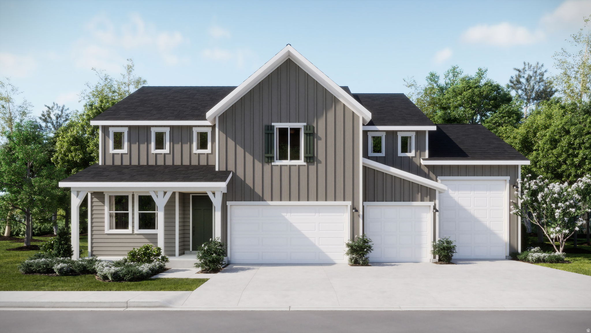 Parkway Fields - 4107- Teton. Receive up to $20,000 towards closing costs when financing with our preferred lender! Estimated completion in September. This plan features 5 bedrooms, 3 bathrooms, a 4-bay garage with RV parking, and a full, unfinished basement! On the main floor, you will find a spacious family room, a large kitchen with white craftsman style cabinets, white quartz countertops, guest bedroom with full bathroom, and stainless steel appliances including gas range and refrigerator. The second floor has 3 bedrooms and a loft including the owner's suite, and a secondary full bathroom. Square footage figures are provided as a courtesy estimate only and were obtained from builder. Buyer is advised to obtain an independent measurement. Interior photos are of same style of home but not actual home.