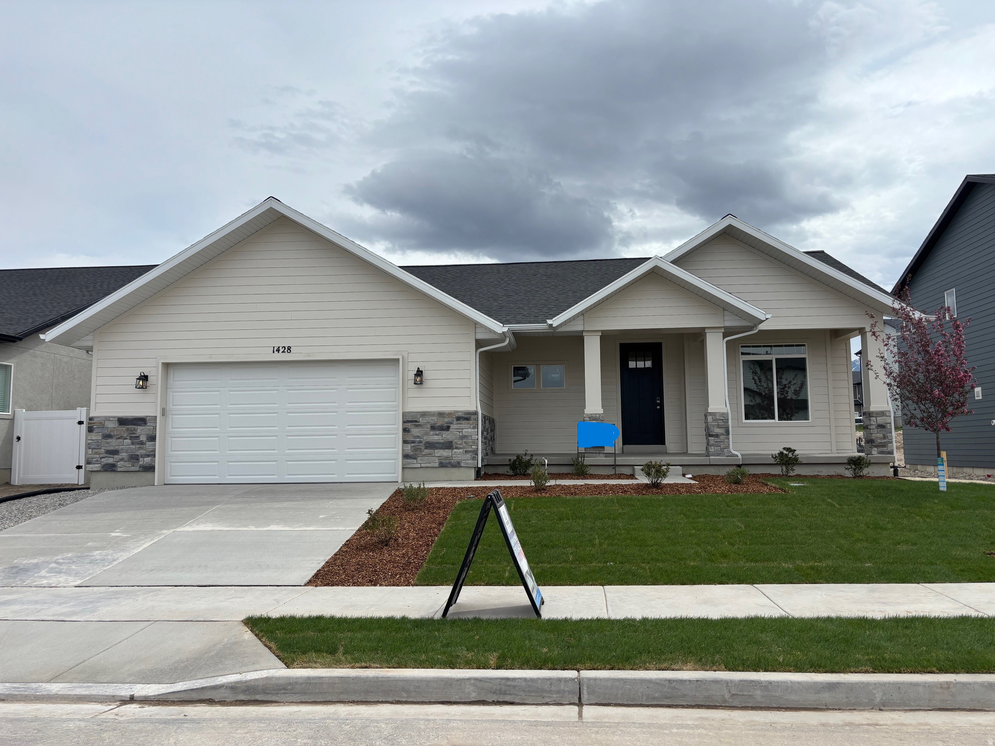 Woo-Hoo this home is finished and is waiting for you! WELCOME to Prosperity at Overlake! This home is called the "ASHLEY" and is move in ready with NO HOA, yes, you read that right, NO HOA! This home is cute as a button! Walk up to a super cute front porch! Inside you will be "WOWED" by the quality and upgrades this builder puts in his homes! Awesome layout with vaulted ceilings, 8 ' front door, 95% furnace, Smurf tube in the family room, full rain gutter coverage, cold storage, the list goes on! Beautiful kitchen with gas stove, slow close cabinets, built in garbage cans! All bedrooms are wired for ceiling fans.  Basement entrance with future ADU living! Larger 2 car garage with a side door entrance! BONUS: front landscaping is in! Use our preferred lender and there is a $7,500 incentive! Did I mention our lender is awesome! If this home doesn't fit your needs, we have other lots and plans to choose from! Call now and see what I'm talking about! Builder has priced this home to sell quickly! Square footage figures are provided as a courtesy estimate only and were obtained from Builder plan!
