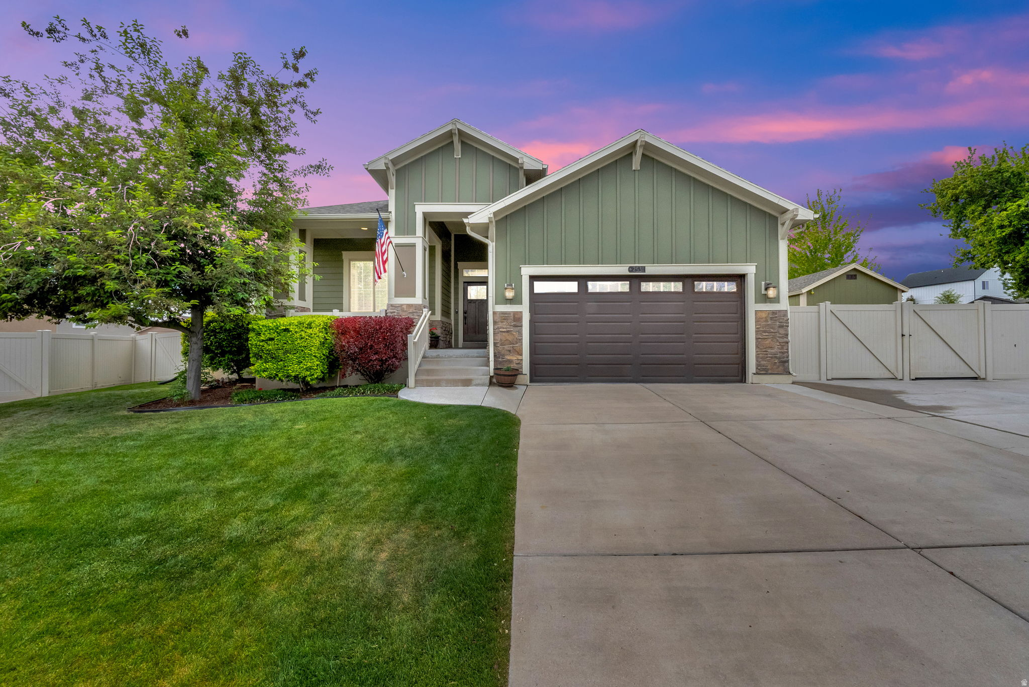 This charming Craftsman-style rambler is tucked away in a quiet cul-de-sac and offers comfortable single-level living with many thoughtful updates. The home features 9-foot ceilings throughout, large windows that flood the space with natural light and ceiling fans. The kitchen includes a gas stovetop, plenty of counter space, and includes refrigerator. The primary suite is a true retreat with a master bathroom that includes a large garden tub, separate shower, private water closet plus walk-in closet. The basement offers spacious family/rec room area with abundant storage throughout, including a large cold storage room. Recent mechanical updates include a new furnace (2023), microwave (2024), hot water heater (2025) and AC (2025). Outside, enjoy energy savings from the fully paid solar system. The yard features newly planted privacy trees,  two apple trees, a peach tree, bing cherry tree, black berries, an herb garden, and raised garden  beds, along with a new (Aug 2025) Lifetime playground with rubber bark, closing sandbox, a full custom Wright shed, and a convenient RV pad.  Square footage figures are provided as a courtesy estimate only and were obtained from county records.  Buyer is advised to obtain an independent measurement.