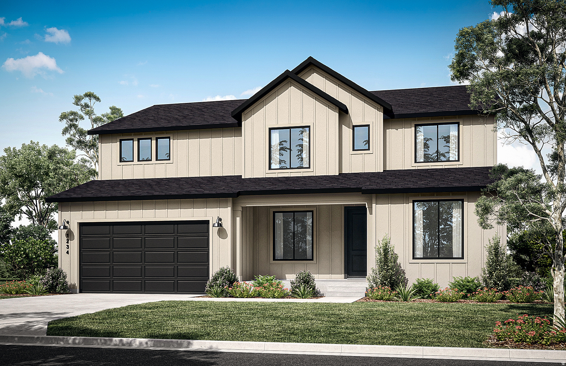 Beautiful new build home with a 4-car tandem! This beautifully upgraded home offers space, style, and convenience-starting with a 4-car tandem garage, perfect for your vehicles and toys. Located in a quiet neighborhood on a corner lot surrounded by mountain views. Step inside to soaring vaulted ceilings and a cozy gas fireplace in the family room. The kitchen features built-in double ovens, a gas cooktop with a vented hood, and upgraded cabinetry-ideal for any home chef. Quartz countertops run throughout the home, complemented by tile flooring in key area and open stair railings that enhance the open layout. Thoughtful extras include a boot bench, front yard landscaping, and double French doors to the at home office. This home checks all the boxes with upgrades throughout and attention to every detail. Come see this beautiful home! It is framed and is estimated to be finished in early fall.