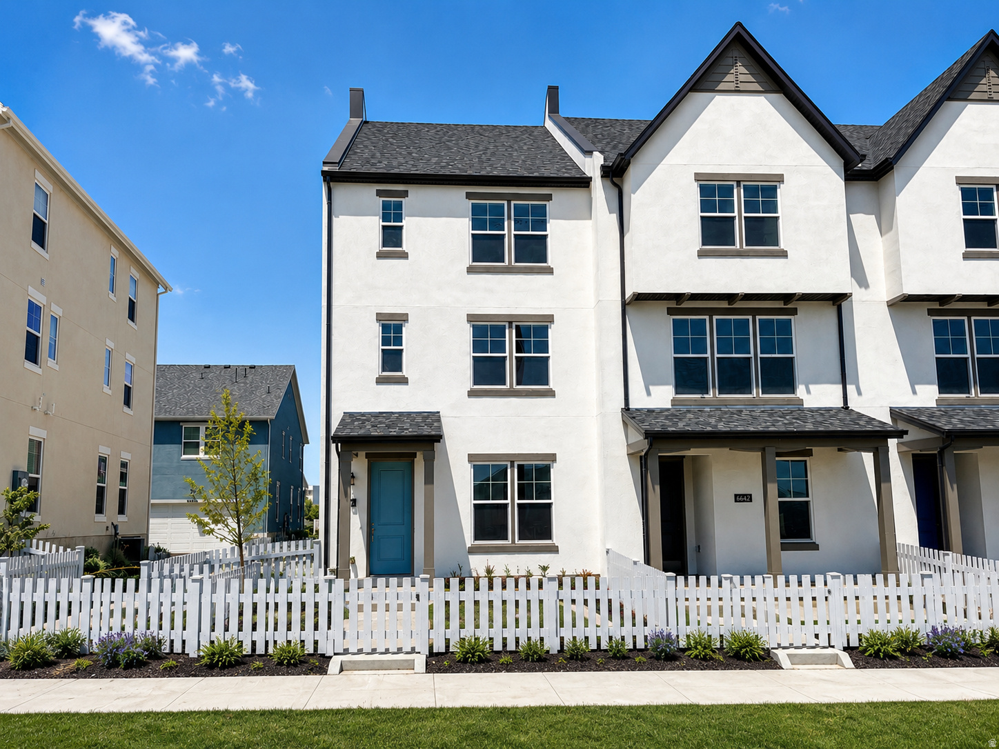 4.99% FIXED rate PLUS 2/1 buy down using our preferred lender (2.99% year one, 3.99% year two then 4.99% FIXED years 3-30) on this BRAND NEW Quick Move-In Olivia plan just a short walk to Daybreaks Watercourse. Enjoy maintenance free living at its best in this beautifully designed home. This END UNIT features 3 bedrooms, 2.5 baths, plus an unfinished storage room that can easily be finished as a 4th bedroom and full bath on the main level. The open-concept kitchen and large 20ft x 19ft great room with 9ft ceilings offer generous space for entertaining, filled with natural light throughout. Extend your gatherings outdoors to a covered deck just off the kitchen and fenced front yard. Landscaping and yard care are included in HOA. PLUS enjoy all of Daybreaks amazing amenities!