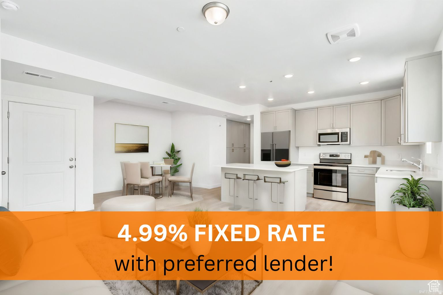 4.99% Fixed Rate! Modern condo across from Downtown Daybreak. exceptional views of Wasatch mountains. Walk to shops, dining, parks, & entertainment. Open floor plan with natural light & contemporary finishes. Limited-time selections available. Next to UTA TRAX Red Line. Visit sales office at 5263 W Reventon.