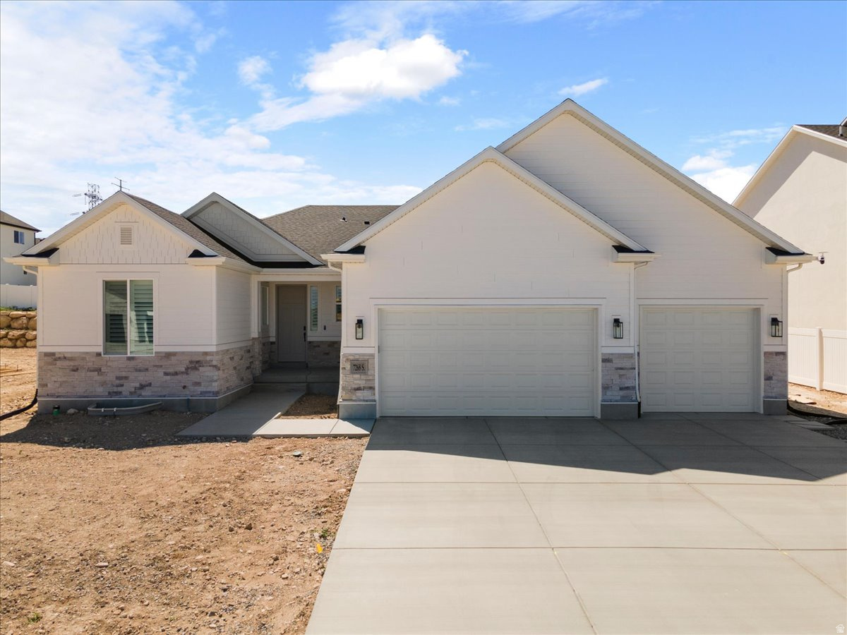 Move-in ready and meticulously cared for, this is the one you've been waiting for. This spacious rambler offers the perfect blend of comfort, style, and convenience. Featuring 3 bedrooms and 2 bathrooms, this home boasts soaring vaulted ceilings and an open-concept floor plan filled with natural light. The inviting primary suite includes a luxurious separate tub and shower, along with a generous walk-in closet. Thoughtful upgrades throughout include elegant plantation shutters, 9 foot basement, quartz counters and a professionally finished epoxy garage floor. Car enthusiasts, hobbyists, or those needing extra storage will love the rare 4-car garage. Located in a quiet, desirable neighborhood, this home offers peaceful living while being just minutes from shopping, dining, parks, schools, and everyday conveniences.   Square footage figures are provided as a courtesy estimate only and were obtained from builder's plans.  Buyer is advised to obtain an independent measurement.