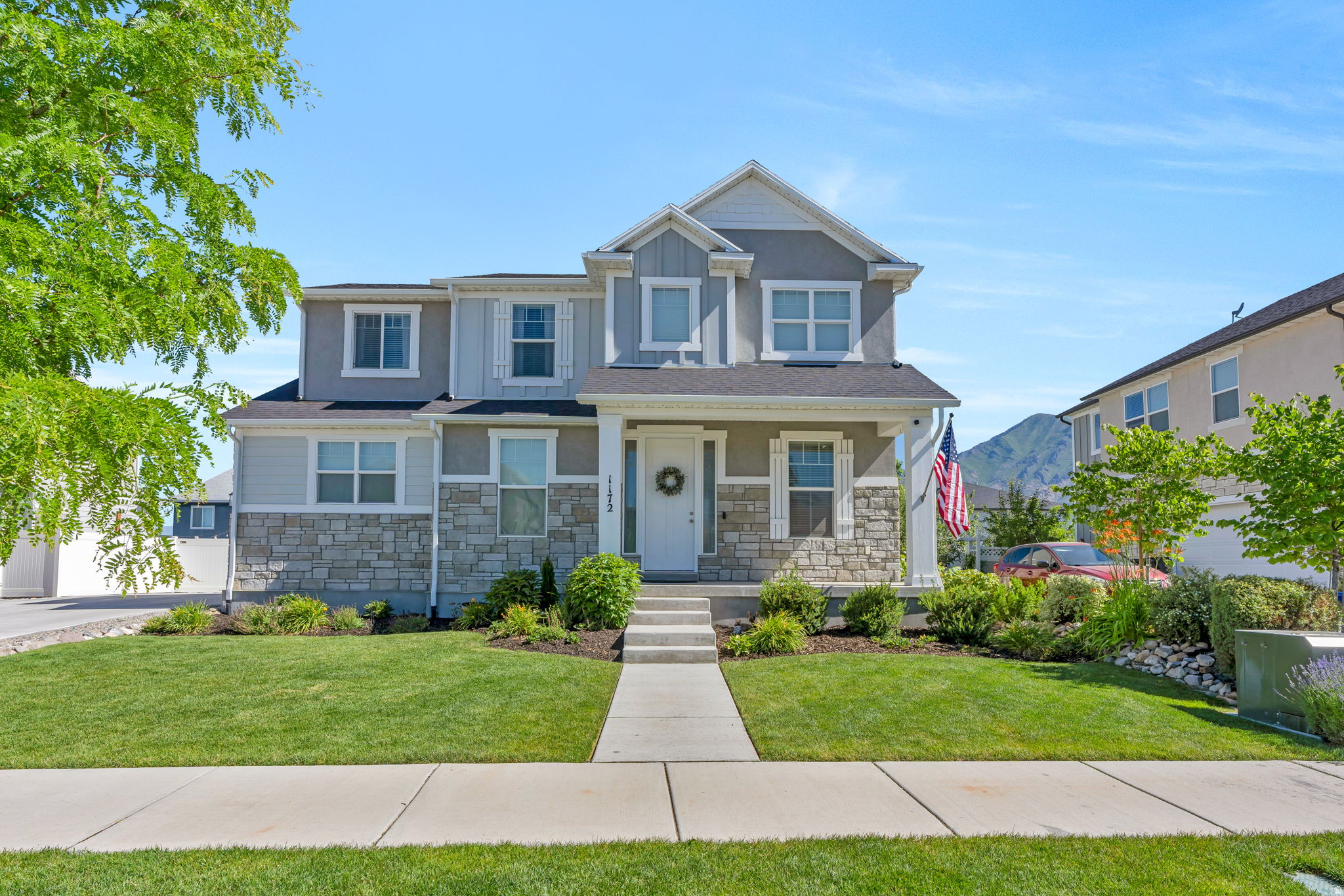 Welcome to this beautifully maintained 3-bedroom, 2.5-bath home located in the heart of Utah County! Offering the perfect blend of comfort, convenience, and functionality, this property features a rare detached backyard office with stunning mountain views ideal for remote work, a home business, gym, studio, or flex space. Inside, you'll find upgraded kitchen cabinetry, stainless steel appliances, durable LVP flooring throughout the main level, and high-quality carpet upstairs. The spacious floor plan provides comfortable living areas and plenty of natural light throughout. Outdoor enthusiasts and RV owners will love the massive 2,100-square-foot concrete RV pad with a 12-foot-wide gate, providing easy access and ample parking for RVs, trailers, boats, and toys. The deep two-car garage includes built-in storage shelving for added organization. Enjoy a prime location within walking distance to Clyde Recreation Center, Smith's Marketplace, and EOS Fitness. Commuting is a breeze with quick access to 400 South and the future Dry Creek Freeway connection. Best of all, there is NO HOA! The backyard is ready for fun and entertaining, and the large trampoline is included with the sale. This is a rare opportunity to own a home that combines modern upgrades, exceptional parking and storage, a dedicated office space, and an unbeatable location.