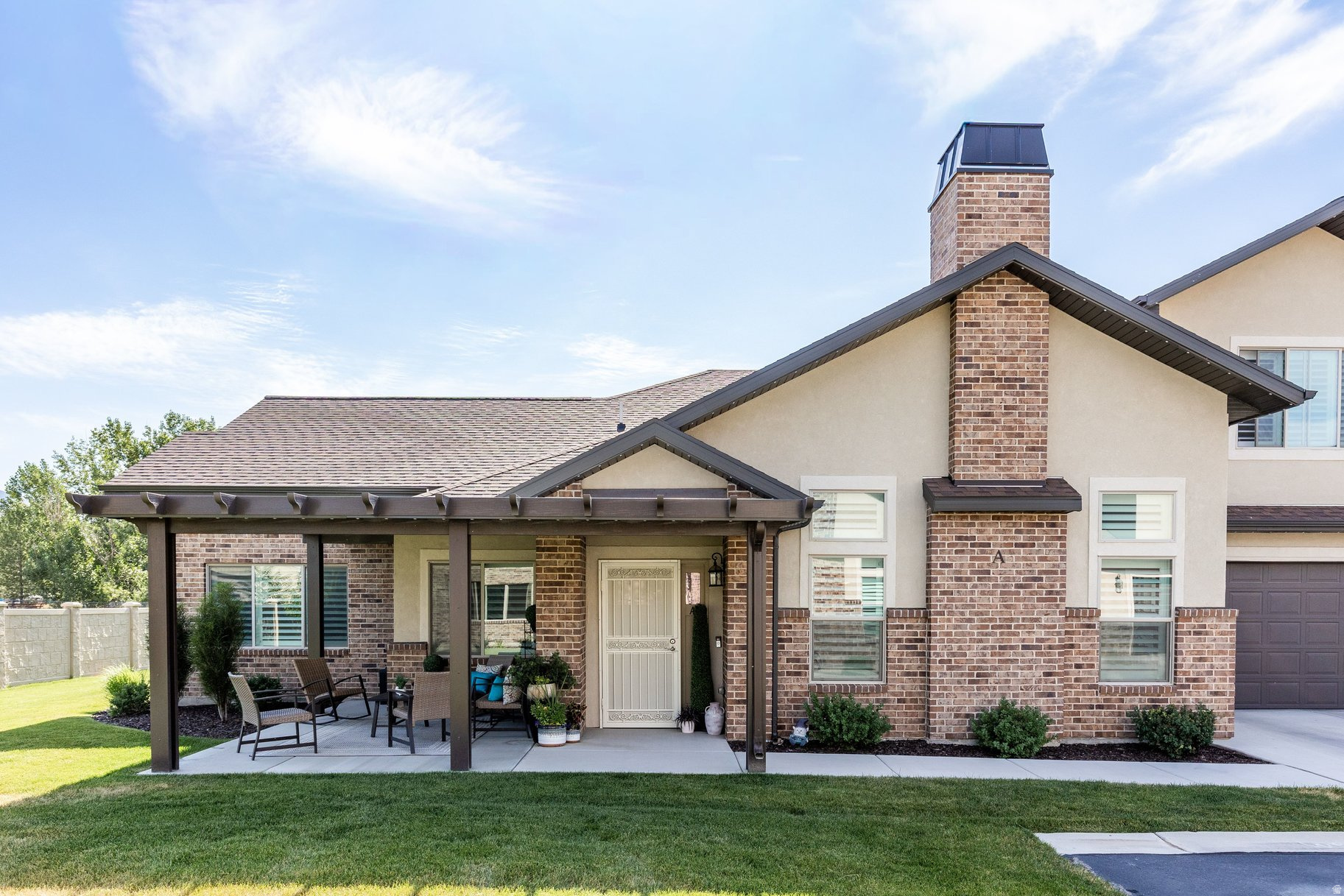 Welcome to this beautiful 4-bedroom home in the sought after 55+ community Maple Landing! Offering the largest floor plan in the community, this exceptional home is loaded with upgrades and thoughtful features. Enjoy a covered patio, plantation shutters, permanent Christmas lights, and accessibility features designed for comfortable and convenient living. The large family room is great for gatherings and each room is filled with natural light from large windows and vaulted ceilings, creating a bright, open, and inviting atmosphere.  The shared service corridor provides a space for additional services to be brought to you without disrupting your home.  The HOA has a large clubhouse with swimming pool, gathering space and exercise room.  This is great space for entertaining and interacting with friends and neighbors.