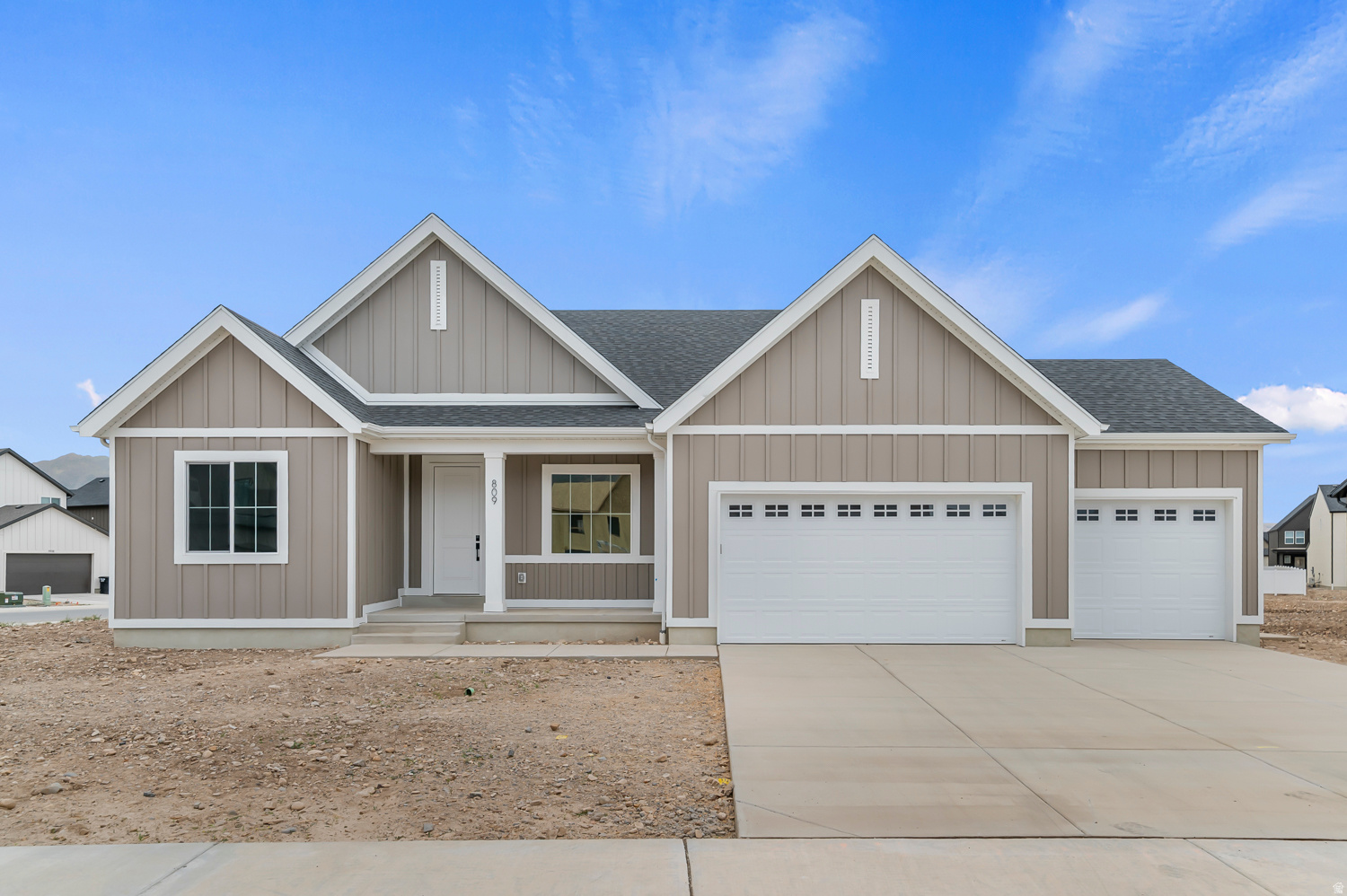 * ESTIMATED COMPLETION AUGUST 2026 Beautiful rambler "Oakley" floorplan in the Farmhouse style, 3 beds, 2.5 baths, 3-car RV garage. Open family/kitchen layout, 9' ceiling on main, standard kitchen layout, tray ceiling in family room & bedroom 1, 42" upper cabinets w/ crown molding, upgraded cabinet features: soft-close, gas appliances, quartz countertop in kitchen and bathrooms, laminate throughout the kitchen, dining and family, bedroom 1 suite, grand bath with garden tub, separate walk-in shower and 2nd vanity sink, 2 large other bedrooms, & full secondary bathroom. Laminate floor throughout the kitchen, dining, family room, & separate office space with glass single lite French doors. Powder room located next to the garage entry and mud room bench. Full laundry room & stair railing with newel posts. Home includes unfinished basement with 9' foundation walls and an outside entrance, ready to build out future ADU, room for a large family room, 3 additional bedroom, a bathroom, and under porch storage. 95% efficient furnaces, 50-gallon water heater, & plumbed for a soft-water system. RV 3-car garage and extra space on the side of the garage to add an RV pad. ** Special Interest Rates are Available ** with our Builder Forward Commitment (BFC) if you use DHI Mortgage in addition to receiving up to $7,000 toward closing costs. **** *Ask me about our 7/6 ARM rate Ask me about our generous home warranties, active radon Mitigation System, and Smart Home Package, which is included in this home. The actual home may differ in color, material, and/or options. Pictures are of a finished home of the same floor plan and the available home may contain different options, upgrades, and exterior color and/or elevation style. Square footage figures are provided as a courtesy estimate only and were obtained from building plans. No representation or warranties are made regarding school districts and assignments; please conduct your own investigation regarding current/future school boundaries.