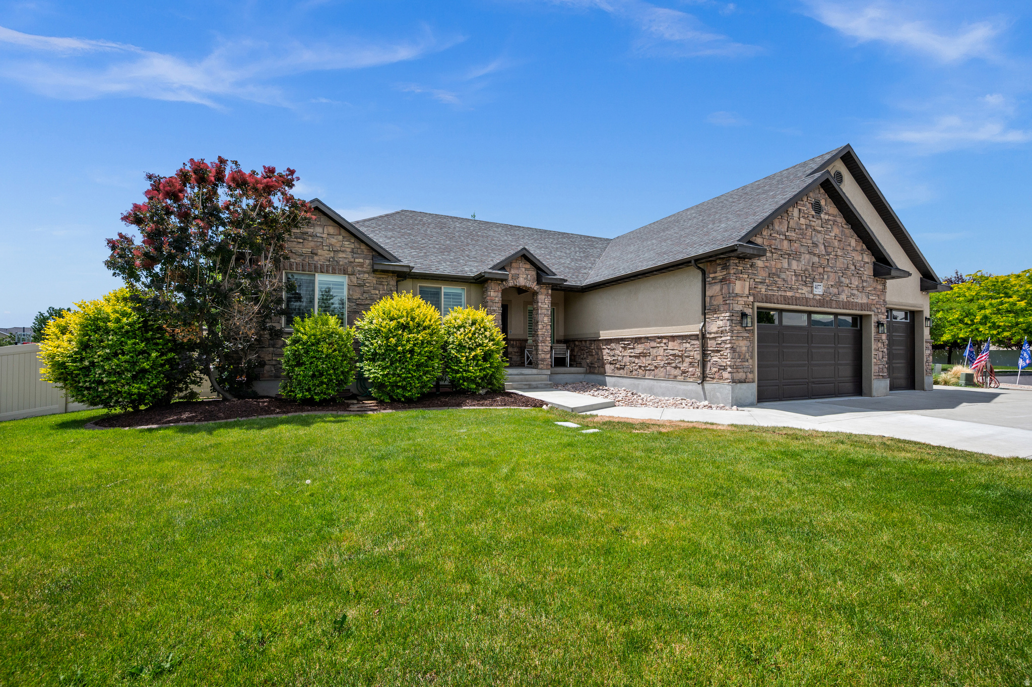Welcome home to this beautifully designed rambler offering the convenience of main-floor living and the perfect blend of comfort, functionality, and entertaining space. From the moment you step inside, you'll appreciate the inviting open-concept layout where the spacious kitchen seamlessly connects to the family room, creating a warm and welcoming atmosphere for everyday living and memorable gatherings.  The main level features a spacious primary suite designed as a private retreat, complete with a stunning walk-in ensuite bathroom featuring a luxurious steam shower. In addition to the primary suite, you'll find two generously sized bedrooms and a dedicated home office, providing flexibility for remote work, study, hobbies, or additional living space. Thoughtfully designed and beautifully appointed, the main floor offers both comfort and convenience.  Step outside to the covered backyard patio, where a built-in BBQ and ample seating space create the perfect setting for summer cookouts, celebrations, and relaxing evenings with family and friends. Designed for year-round enjoyment, the backyard offers plenty of room to entertain, play, and create lasting memories.  The fully finished basement adds exceptional versatility with a kitchenette, spacious family room, three additional bedrooms, and an adorable playroom that is sure to become a favorite gathering space. Whether hosting overnight guests, accommodating a growing family, or simply enjoying additional room to spread out, this lower level offers endless possibilities.  Situated on a generous 0.33-acre lot, the property also features substantial RV parking and a large backyard with space for recreation, gardening, outdoor activities, and future possibilities. Every detail of this home has been thoughtfully considered to maximize both functionality and enjoyment. Additionally, 2 new water heaters were added October 2025.  More than just a house, this is a place where holidays are celebrated, milestones are shared, and everyday moments become cherished memories. Beautifully maintained and move-in ready, this exceptional property is ready to welcome its next owners home.    All information herein is deemed reliable but is not guaranteed. Buyer is responsible to verify all listing information, including square footage and acreage, to Buyer's own satisfaction.