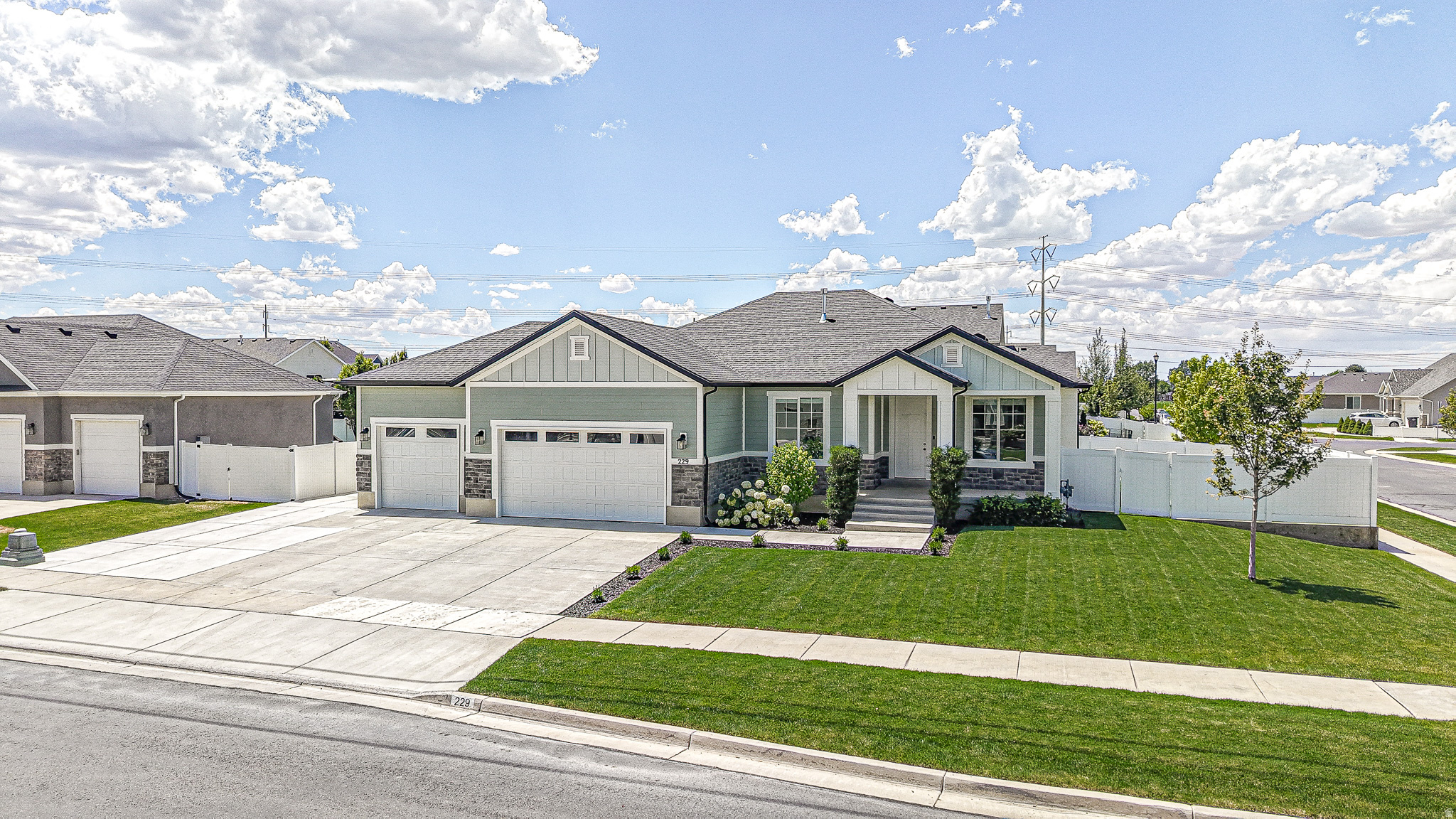 Be sure to explore the 3D tour by clicking the tour button. Located on a quiet street in one of Spanish Fork's most desirable neighborhoods, this beautifully upgraded home offers exceptional style, comfort, and functionality. The open floor plan features 9-foot ceilings, vaulted ceilings, a formal living room or office, quartz countertops, white painted cabinetry, upgraded stainless steel appliances with a gas range, tile backsplash, recessed lighting, an upgraded lighting package, elegant three-tone paint, and premium carpet throughout. The spacious primary suite includes double vanities, a walk-in closet, a relaxing garden tub, and a separate shower. The fully finished basement is designed for entertaining and everyday living with a dedicated theater room complete with a projector and all theater equipment included, a custom exercise room with the weight rack included, and a large cold storage area. Additional upgrades include a high-efficiency furnace, whole-home water softener, and water filtration system. Outside, you'll enjoy a fully landscaped and fenced yard with durable vinyl fencing, an in-ground trampoline, beautiful garden boxes, and a large custom storage shed, making this home as impressive outdoors as it is inside. Conveniently located just blocks from Maple Mountain High School and the coming Harmons grocery store, this home offers the perfect combination of location, upgrades, and everyday convenience.