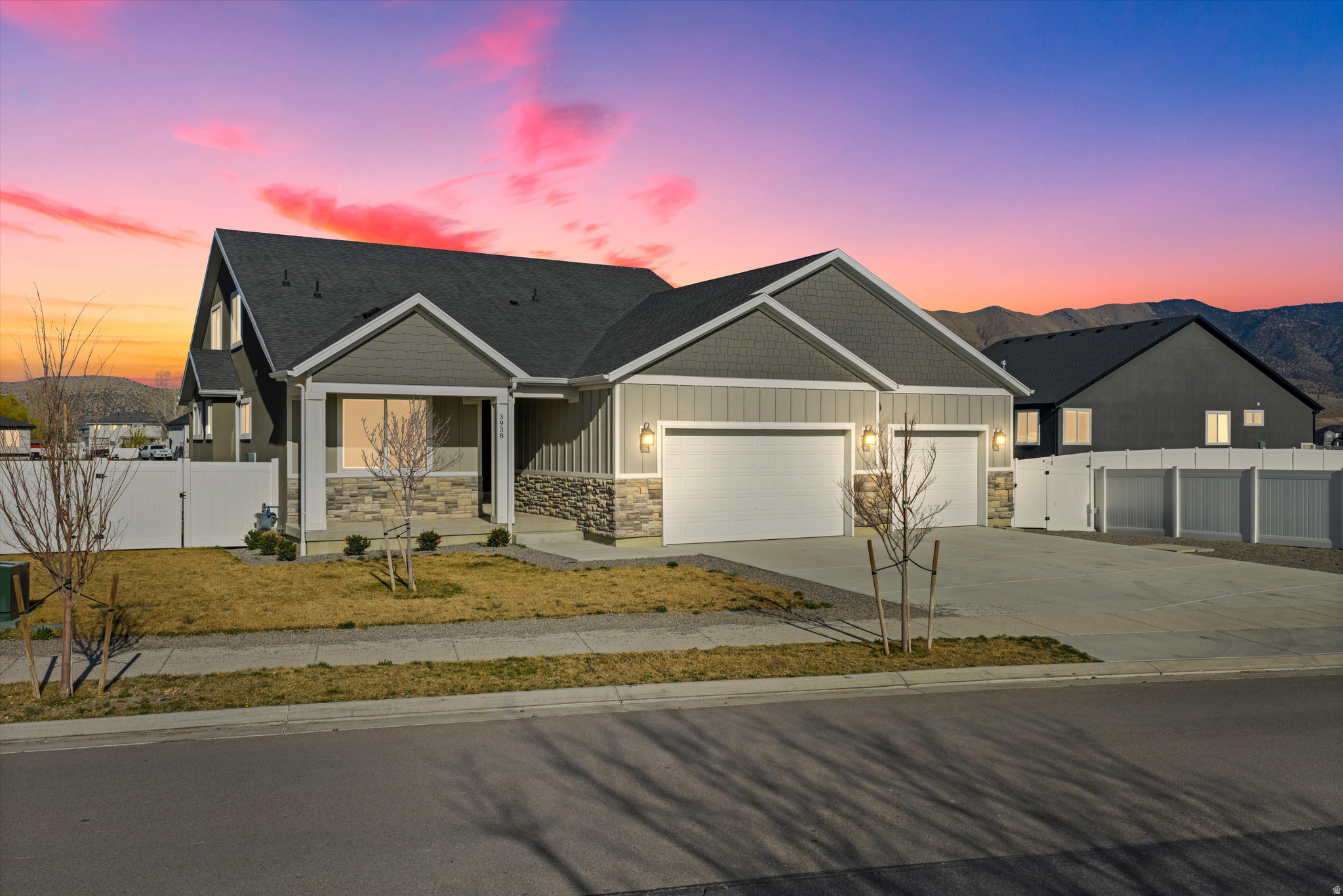 Seller Offering $10,000 towards buyers closing costs or rate buy-down. Stunning home on a huge lot in a prime, family-friendly location directly across from Mountain Trails Elementary School. This thoughtfully designed home offers the perfect blend of comfort, functionality, and modern style. Featuring 5 finished bedrooms plus a versatile loft, there's plenty of space for growing families, home offices, or play areas. The spacious 3-car garage includes a convenient man door to the backyard and a hot and cold water spigot-perfect for outdoor cleanup. The open-concept main floor is ideal for everyday living and entertaining, with durable LVP flooring, white quartz countertops, and an oversized island that creates the perfect gathering space. The kitchen is a dream with a double oven, large walk-in pantry, and custom cabinetry featuring a pull-out coffee bar. Designed with busy households in mind, the home includes a functional mudroom with a built-in bench and storage cabinets, along with a pass-through laundry room on the main floor with stylish barn doors on both sides. The main-level primary suite offers convenience and privacy, complete with sliding doors leading to the backyard patio. Step outside to a fully fenced backyard complete with a cozy firepit-ideal for gatherings, entertaining, and year-round outdoor enjoyment.  Come see this beauty today!  Check out the video.