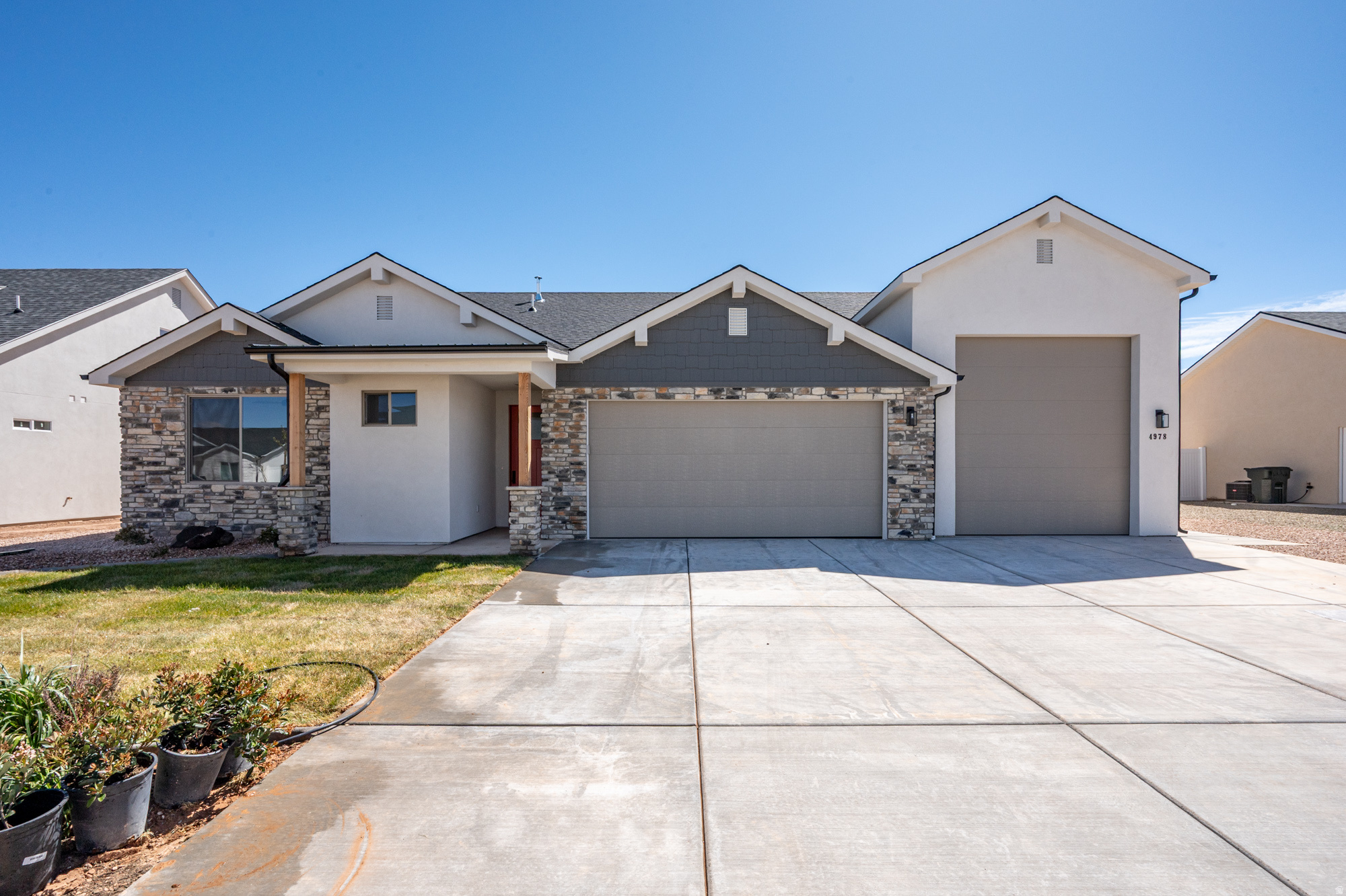 Brand new & FINISHED home in the beautiful Pine View Estates subdivision! Ask us about our preferred lender incentive through Sun American Lending. 3 bed, 2 bath all on one level on a .26 acre lot! Open floor plan great for family time or entertaining. Kitchen has a walk in pantry and a separate dining area with a view to the back yard. Large living room with 10 foot ceilings. Spacious laundry room and plenty of storage throughout the home. Primary suite has beautiful bathroom with double vanity and large walk in closet. Front & backyards both have covered patios great for relaxing. Spacious garage with room for 2 cars on one side and either an RV garage or 2 car deep garage on the other side! Front yard landscaping and sprinklers to be included as well as front fencing. Close to the new Lin's being built just a few blocks away. Don't delay, come see today!