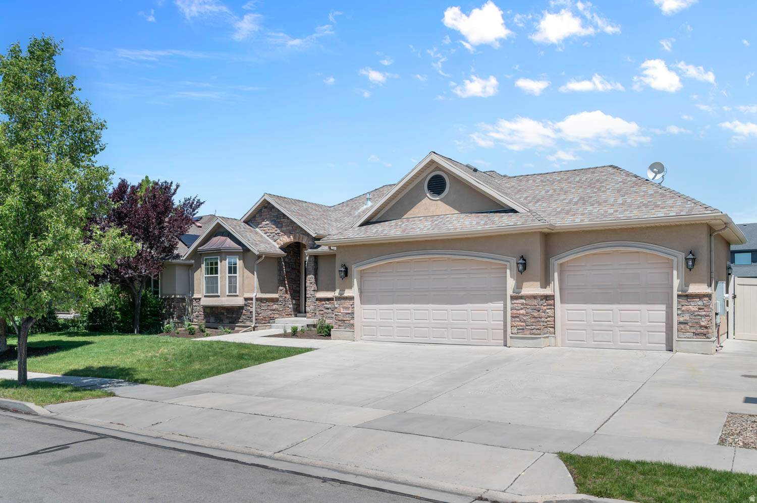 Beautiful open-concept rambler in a highly sought-after neighborhood! This floorplan is truly one you'll love, thoughtfully designed for any stage of life with 3 bedrooms on the main level (one currently set up as an office), plus 2 additional bedrooms downstairs and 3 full bathrooms. This home is completely move-in ready with fresh paint throughout, brand new plush carpet, updated landscaping, and a newly installed second water heater with instantaneous hot water, yes, there are TWO water heaters! The sellers have also maintained a home warranty during their ownership, assuring the home has been well taken care of. Whole-home duct and window cleaning was just completed as well. On the other side of the street, you'll enjoy access to the community's private park featuring newly installed pickleball courts. Ideally located near schools, parks, shopping, dining, I-15, Silicon Slopes, Holy Cross Hospital, and Primary Children's Hospital, this home offers both convenience and comfort in one incredible package. Move in with confidence and start making memories in this turnkey home. Easy to show!
