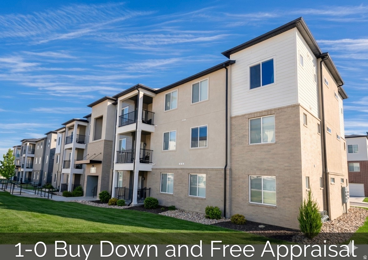 Interest rate in the 5's! 1-0 buy down and free appraisal with preferred lender. Better than new, move in ready condo in the heart of Mountain View Village. This 3 year old condo is better than new with upgraded high end matte black fixtures, blinds, washer and dryer, and refrigerator all included. This is a top floor condo, so no neighbor noise, and you get vaulted ceilings in the living room and main bedroom. This home has ample storage with the 2 hall closets, walk in pantry, huge laundry room closet, and a walk in closet in the main. Attached to the home is a sizable balcony perfect for grilling, roasting marshmallows around the fire, or simply relaxing. This home also features a one car garage with a 240 volt charging outlet and a driveway to park in. The community has multiple pools, club houses, gyms, and playgrounds for you to enjoy. This home is has it all and is ready to go, no wait time like new construction. Schedule your tour today!