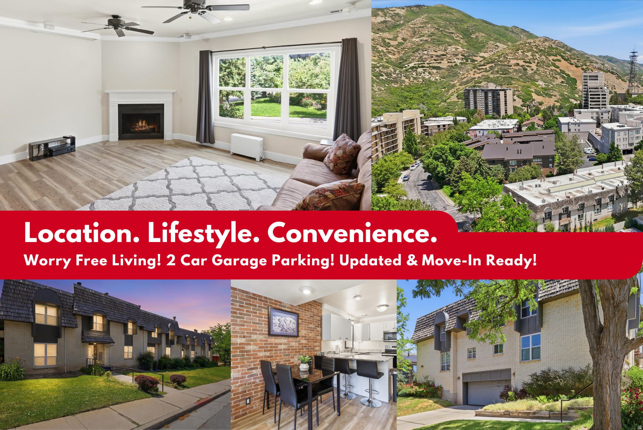Nestled at the base of the breathtaking Wasatch Mountains, this beautifully updated main level, 2-bedroom, 2.5-bath condo with a versatile den offers the perfect blend of comfort, convenience, and outdoor adventure. Ideally located near the University of Utah, Primary Children's Hospital, Hogle Zoo, Emigration Canyon, and miles of world-class hiking and biking trails, you'll enjoy one of Salt Lake City's most sought-after locations. Inside, you'll find numerous recent updates, including a remodeled kitchen and powder room, new flooring and carpet upstairs, updated toilets, vanity, and sink (2023), plus new appliances (2025), A/C (2023), and water heater (2026). The functional floor plan provides comfortable living space along with a flexible den ideal for a home office, guest space, or hobby room. Additional highlights include two assigned parking spaces in the secure attached garage, storage, a Level 2 EV charger, and the rare benefit of no neighbors directly above or below. Whether you're looking for a low-maintenance primary residence, a university-area home, or a lock-and-leave lifestyle close to recreation and city amenities, this move-in-ready condo is an exceptional opportunity. Sold turnkey if desired.