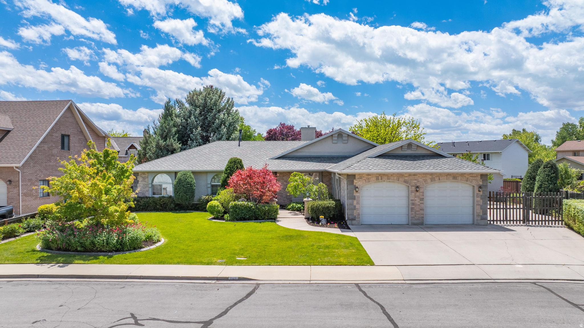 Custom Rambler in a cul-de-sac off the beautiful Palisade Drive. This home features an open kitchen and family room area, formal dining, vaulted ceilings, tons of natural light, 2 fireplaces, and unique features including floor to ceiling windows and a walk-in soaker tub. Enjoy the private over-sized lot, large covered patio, stunning mature landscaping, detached extra-length garage, and panoramic mountain views. It's the perfect place for gathering and entertaining. You'll love the peaceful atmosphere along with close proximity to shopping and dining, BYU and other top-rated schools, and just minutes from Provo Canyon and all it has to offer. Beautiful home. Incredible lot. Amazing neighbors. Schedule your private showing today. ***Square footage figures are provided as a courtesy estimate only and were obtained from County Records. Buyer is advised to obtain an independent measurement.