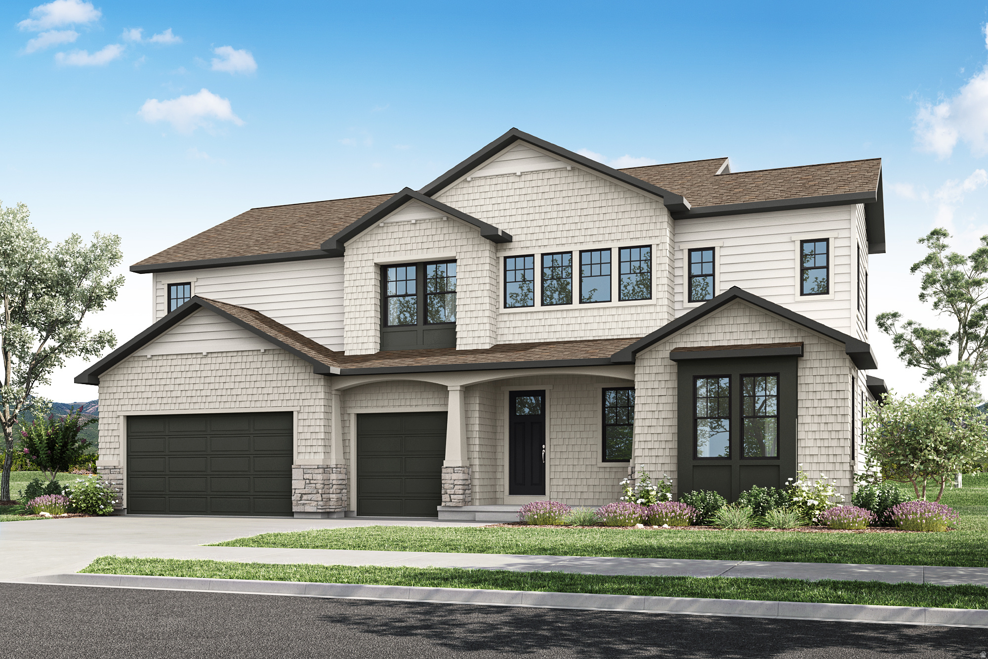 Plan 3 offers the perfect blend of comfort, functionality, and flexibility across three thoughtfully designed levels. The open-concept main floor features a spacious great room, dining area, and gourmet kitchen that flow seamlessly together and extend to covered outdoor living-ideal for both everyday living and entertaining. The kitchen is beautifully appointed with premium Caf gas appliances, including a refrigerator, creating a stylish and functional centerpiece for the home. The primary suite is conveniently located on the main level, creating a private retreat complete with a spa-inspired atmosphere and thoughtful design. An additional main-floor bedroom and private office provide added flexibility for guests, multi-generational living, or work-from-home needs. The home also features the convenience of two laundry rooms, designed to simplify everyday living. Upstairs, you'll find three spacious bedrooms along with a versatile loft area that offers additional space for relaxing, studying, or entertaining. The optional finished basement expands the home even further with additional bedrooms and a large recreation room, ideal for movie nights, entertaining, or extended guest stays. Designer-selected finishes throughout add elevated style and sophistication to this beautifully crafted home. Square footage figures are provided as a courtesy estimate only and were obtained from the builder. Buyer is advised to obtain an independent measurement.