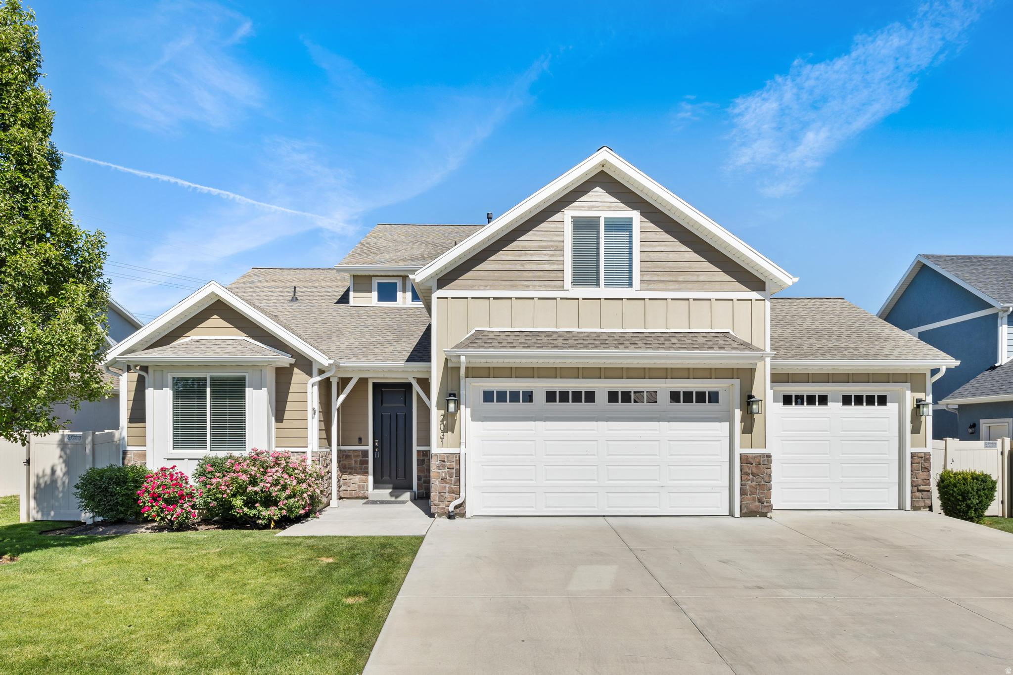 l o v e   w h e r e   y o u   l i v e   This home is BEAUTIFUL and MOVE-IN READY! It's located in the highly sought after Spring Creek Ranch neighborhood near I-15 with paved walking paths, open space, multiple parks, basketball court, tennis court, pickle ball courts, huge playing field and a stream. The home features 5 bedrooms, 3 full bathrooms, open floor plan with a 2 story family room, large covered patio, lots of windows for natural light and a 700 sq ft 3 car garage. New paint & carpet. The large yard is flat, landscaped, fenced and fully usable. The home is West facing so the backyard is shaded in the afternoons and has really nice mountain views! Schedule a private showing today.