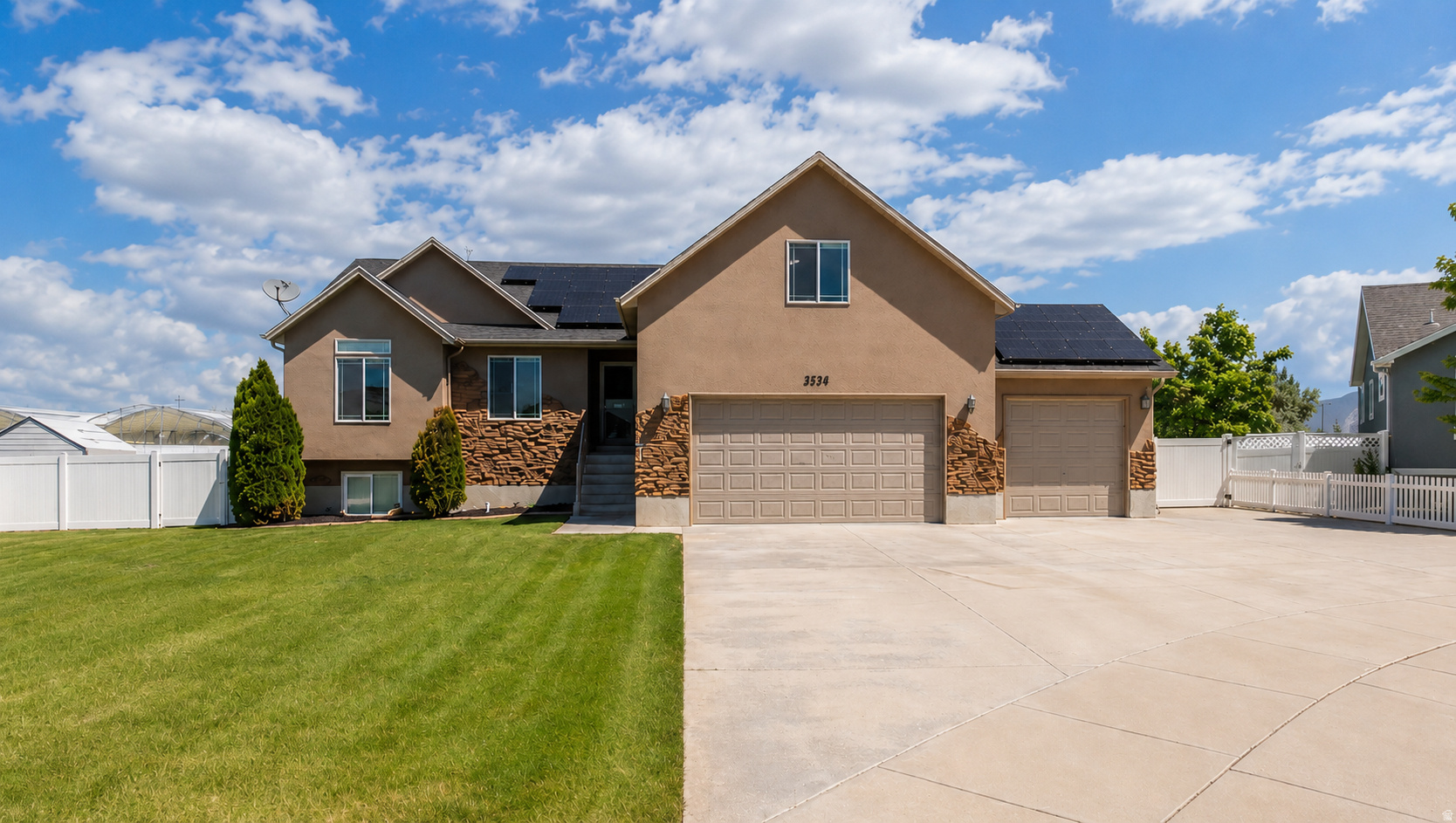 This is a beautiful home that you don't want to miss! Situated at the end of a cul-de-sac in a quiet neighborhood and the benefit of having privacy with no back yard neighbors, this home has received many improvements over the past 3 years. Worth noting are the $30,000 in solar panels providing low utility bills, a full Lennox HVAC system, permanent LED exterior lighting, durable high-grade Pergo Portfolio + WetProtect waterproof flooring in Rustic Smoked Chestnut, and a warm gray two-tone paint accented by bright white trim creating a clean, modern feel throughout the home. You'll love the great-room open concept, kitchen with gas range, granite counter tops and abundant cabinetry. The primary suite features a large walk-in closet and a primary bath with separate soaking tub and large walk-in shower. Other notable features include plenty of room to grow in basement for additional living space, a spacious 3-car garage, oversized driveway for abundant parking, a gated RV pad with ample room for your toys, trailers and additional vehicles. Kestrel Park is located conveniently nearby and provides a playground and walking trails.