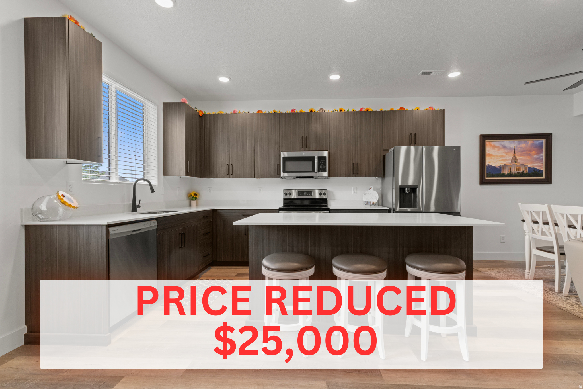 ** PRICE REDUCED $25,000 ** OPEN HOUSE SATURDAY, MAY 30 11 AM-1 PM** WOW!  LIKE NEW South Ogden Townhouse! 9 foot ceilings on BOTH levels. 2 large bedrooms. 3 bathrooms. Central Air/AC. Gorgeous primary suite with large walk-in closet. Quartz countertops. Entertainers kitchen w/island, beautiful soft-close cabinetry, and large pantry. Stainless Steel refrigerator, microwave, dishwasher, and oven INCLUDED! Low voltage LED lighting throughout. Smart thermostat and video doorbell. Affordable HOA at only $110/mo covers all exterior maintenance, roof maintenance/replacement, landscaping, and snow removal. Minutes from dining, entertainment, fun, trails, golf, movie theater, schools, and shopping. One year Equity Home Warranty INCLUDED! Conventional, Cash, FHA, & VA buyers welcome! Clean, clean, CLEAN!