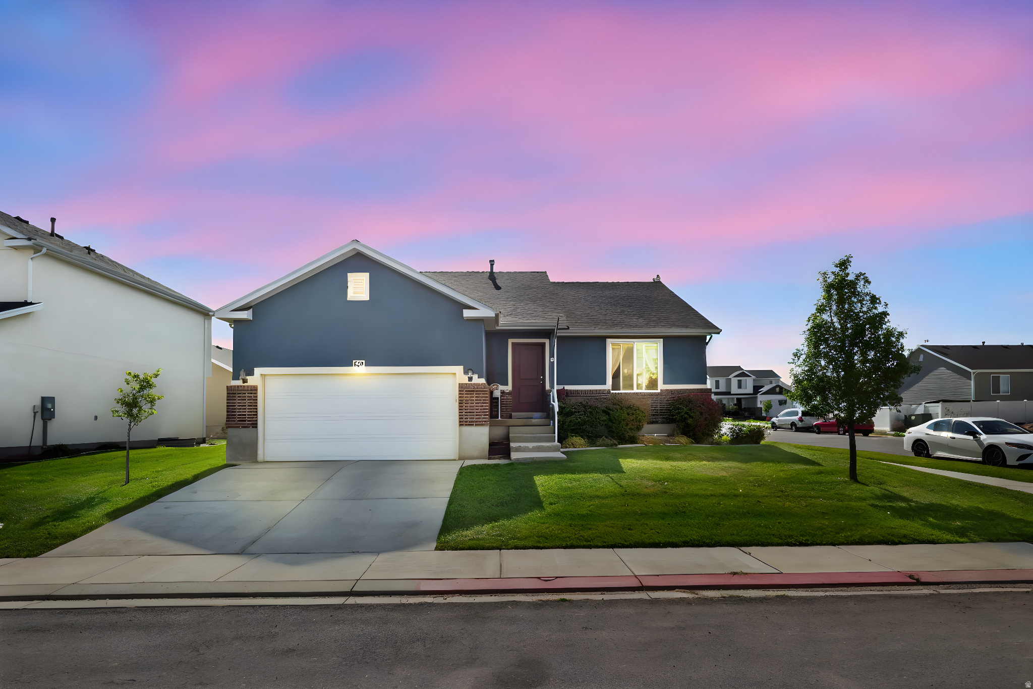 Welcome to this beautifully maintained 3-bedroom, 2-bath rambler with an unfinished basement. located in the heart of Santaquin! Situated on a desirable corner lot, this home offers comfort, convenience, and modern style all in one. Step inside to enjoy vaulted ceilings and laminate flooring that add warmth and spaciousness to the open-concept living area. The master suite features a private bath and ample closet space, perfect for relaxing after a long day. Enjoy the ease of main floor living, with all bedrooms, bathrooms, and laundry conveniently located on one level. The home also includes a 2-car garage, offering plenty of storage and parking. Centrally located, you're just minutes from schools, parks, and local amenities-making this an ideal spot for families or anyone looking for a quiet neighborhood with great access.