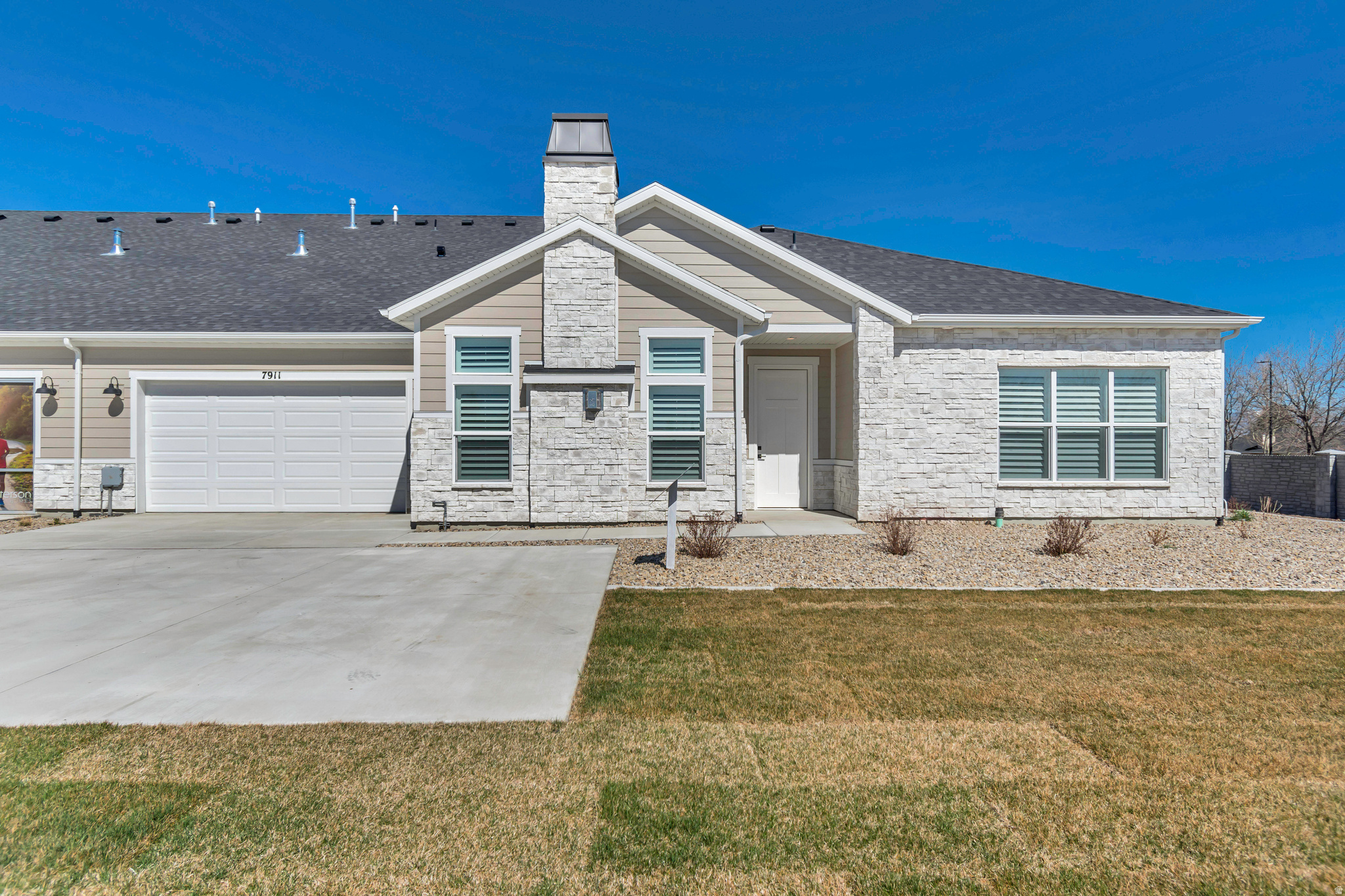 NEW 55+ COMMUNITY in West Jordan, stunning Villas at Stone Creek!  Excellent location, minutes to Jordan landing shopping center, tons of restaurants, shopping, banks, hospitals as well as easy access to Bangerter and Mountain view corridor. Located across from beautiful parks and Barney's creek trail.  Fabulous amenities include a clubhouse with a gym, kitchen, gathering space; outdoor pool, hot tub and pickleball court.  The monthly dues are $130/month and include amenities listed as well as exterior water, landscape maintenance, and snow removal on driveway and sidewalks. Buyer can still pick choose selections on this home. Note: the images shown are of the model home for reference only on this plan and does not represent options and upgrades included on this home.  Inquire within.   Tons of upgraded features already included as standard include: builder package Maple cabinetry with soft close doors and drawers, granite or quartz countertops, LVP flooring, tile and carpet, 5"base, trimmed window sills, no-step shower with euro glass door in master bathroom, adult height cabs in bathrooms, & double sinks in master bathroom.  No step entry from front door , garage and patio!  EXTRA LARGE garage, approx 25' deep and approx. 21' wide!  By appointment.