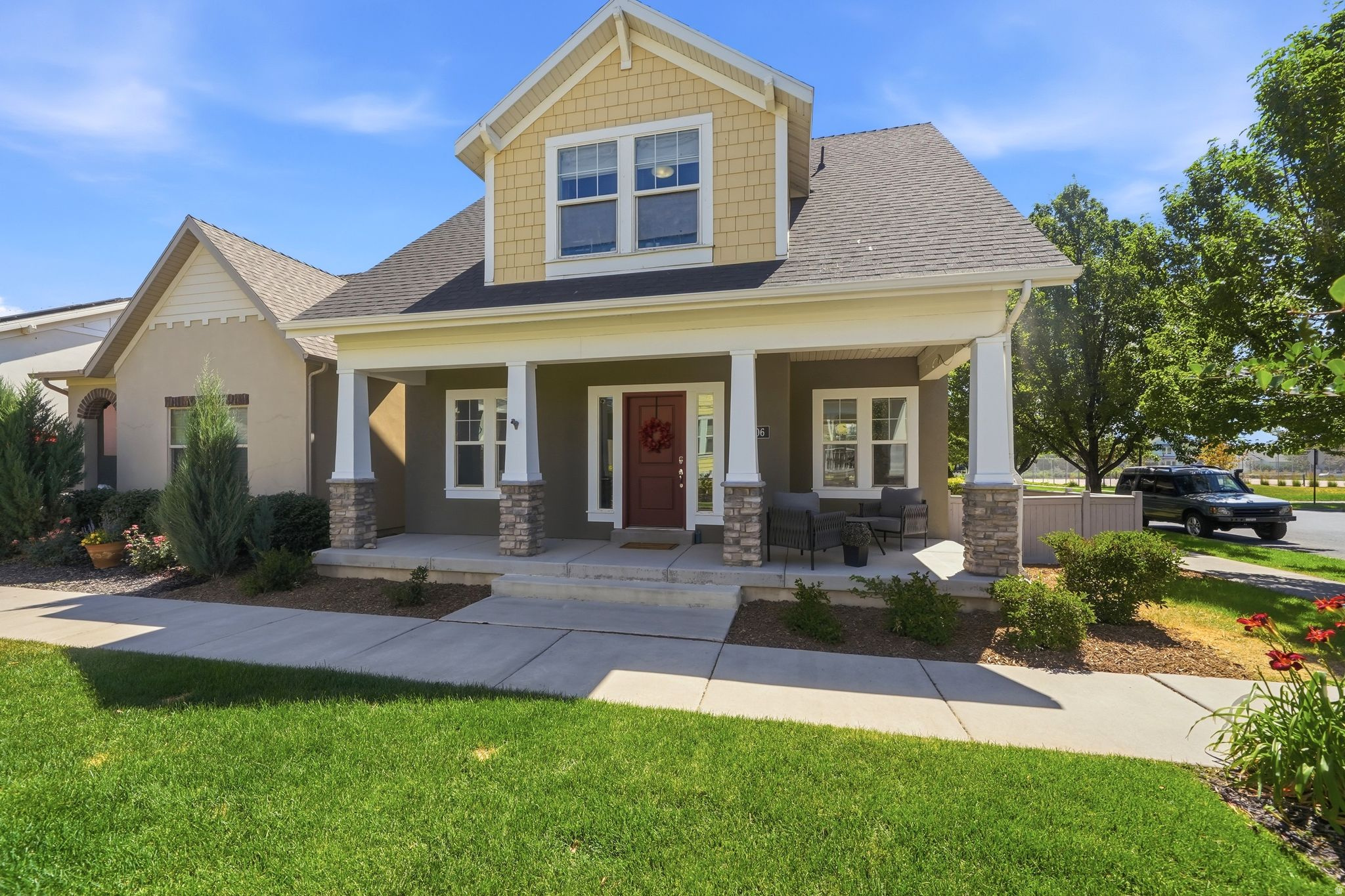 Daybreak living with a minimal HOA! Absolutely beautiful two story home with fresh carpet, paint touch ups and fresh landscape! Main floor offers a spacious living area, den and bright open kitchen. The dining walks out to a cozy covered patio that leads way to a hot tub! Large bedrooms and bathroom space make the home feel welcoming and cozy while the Theater Room offers a great place to unwind!