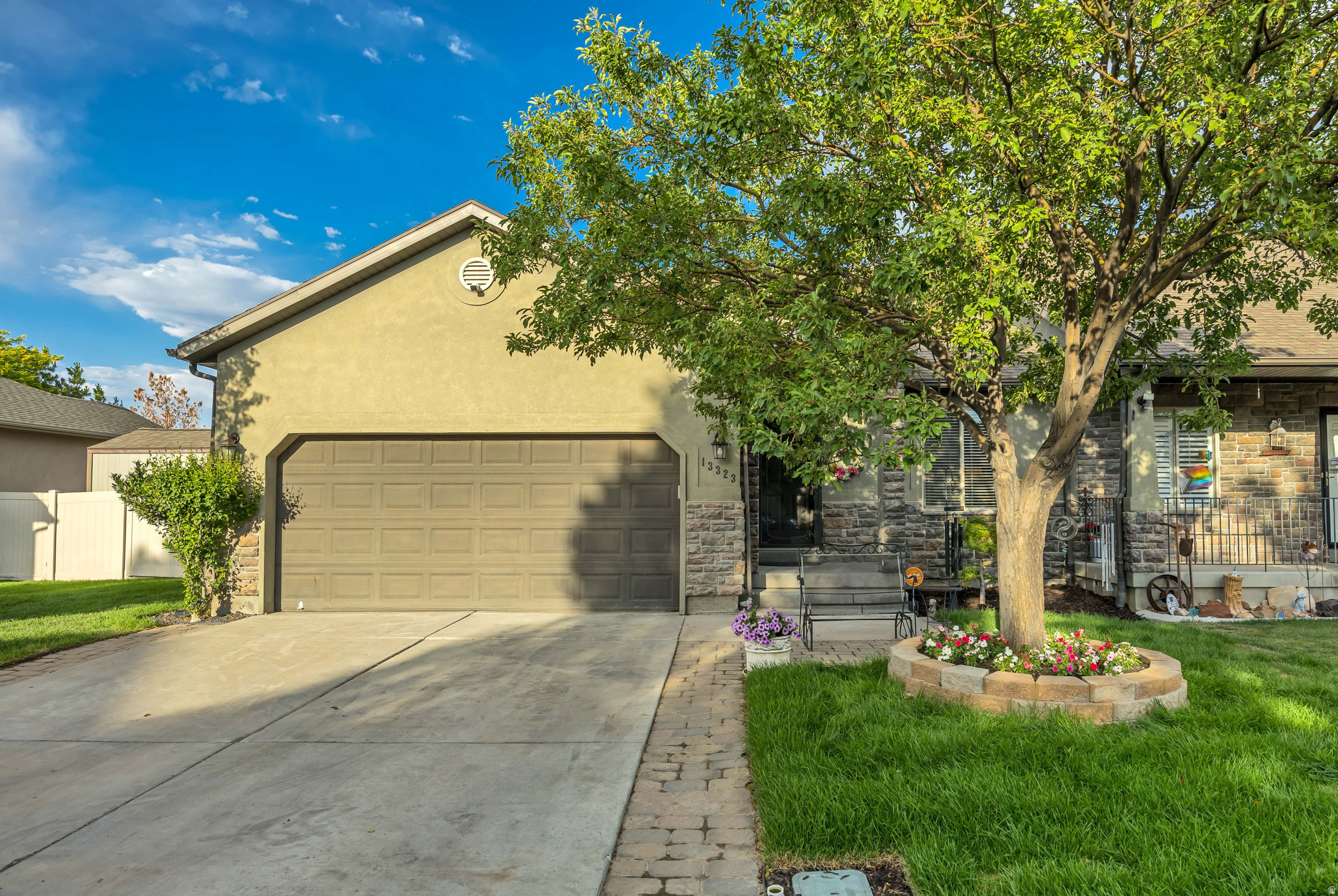 Imagine enjoying a fun afternoon BBQ with friends on your back patio, pulling lawn games from your storage shed to play in your big backyard, then catch a movie in your huge fully finished basement.  This home features ALL BRAND NEW LANDSCAPING, including sod, bark planter beds, paver patio, and raised flower bed. Enter this beautiful 5 bed 3 bath home to find modern crystal chandeliers throughout and wood laminate flooring leading you past the formal living room into the great room featuring spacious kitchen with large butterfly island perfect for entertaining, and matching black stainless steel appliances with double oven, large dining area and family room accessing the backyard.  The primary retreat features vaulted ceilings with fandelier, walk-in closet, and ensuite bath with water closet, double sinks, and separate shower & jetted deep soaking tub. Two more bedrooms with ceiling fans, a full bath, and laundry with storage closet round out the main floor.  The HUGE FULLY FINISHED BASEMENT has room for all your hobbies, and storage for it too!  You'll love the HUGE GAME CLOSET, and even bigger STORAGE ROOM with built-in shelving!  There's still two more large bedrooms and a full bath, with LVP flooring making this the perfect home office, craft room, or teen sanctuary.  Conveniently located near Herriman Towne Center, less than 1 mi from Smith's Sorensen Rec Ctr, and all the city festivals at Crane Park, and less than 3 mi from all the fun at Mountain View Village, Costco, churches, schools, and freeway access.