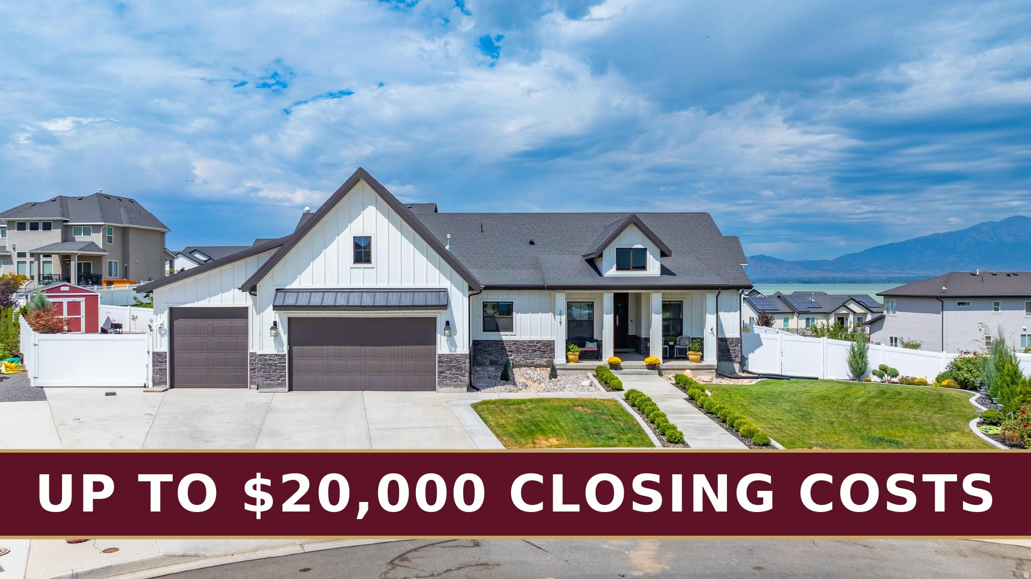 Match the new-construction incentives, skip the new-construction compromises. The seller is offering a $20,000 closing cost credit, and the preferred lender adds a 1/0 rate buydown plus up to $2,500 toward closing. Then consider what a builder hands you at this price: a dirt lot. Here, more than $76,000 of exterior work is already done and paid for. $60,000 in landscaping, $11,000 in fencing, a $5,000 powered shed, plus a gazebo, fire pit gathering area, vegetable garden, and fruit trees, all on a 0.36 acre cul-de-sac lot in Catalina Bay with lake and mountain views. No upgrades to chase, no timeline to wait out. Inside, this rambler offers 4,746 square feet across two fully finished levels: single-level living on the main floor and a 100% finished basement with 9-foot ceilings. The layout includes 7 total rooms and 5 bathrooms, with 4 rooms functioning as traditional bedrooms and 3 that flex as office, gym, guest suite, hobby space, or whatever you need. The kitchen is the heart of the home. Gas range, double wall ovens, shaker-style stained cabinetry, and a 4 x 22-foot walk-in pantry that has to be seen to be understood. Vaulted ceilings and oversized windows keep natural light moving through the space all day. Additional highlights: Italian tile flooring throughout the main level, water softener and reverse osmosis system, security system with video doorbell and cameras, 3 car garage with RV parking and built-in workbench, Trex deck, and easy access to Pelican Bay Marina, parks, and shopping. Square footage figures are provided as a courtesy estimate only and were obtained from Utah County. Buyer is advised to obtain an independent measurement.