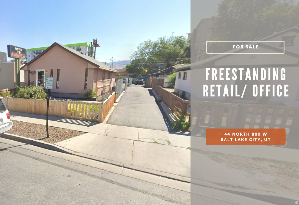 Freestanding commercial building in one of Salt Lake City's most dynamic and rapidly evolving corridors. Situated in the North Temple District just west of I-15, this 2,600 SF single-story building sits on a 0.21-acre lot with valuable outdoor space to the rear - offering flexibility for parking, outdoor operations, storage, or future expansion that is increasingly hard to find this close to downtown.  The current use is a veterinary clinic.  The property is ready for a new owner-user or investor that can reposition for retail, office, medical, personal services, or a range of other uses permitted under the flexible TSA-UN-C zoning.