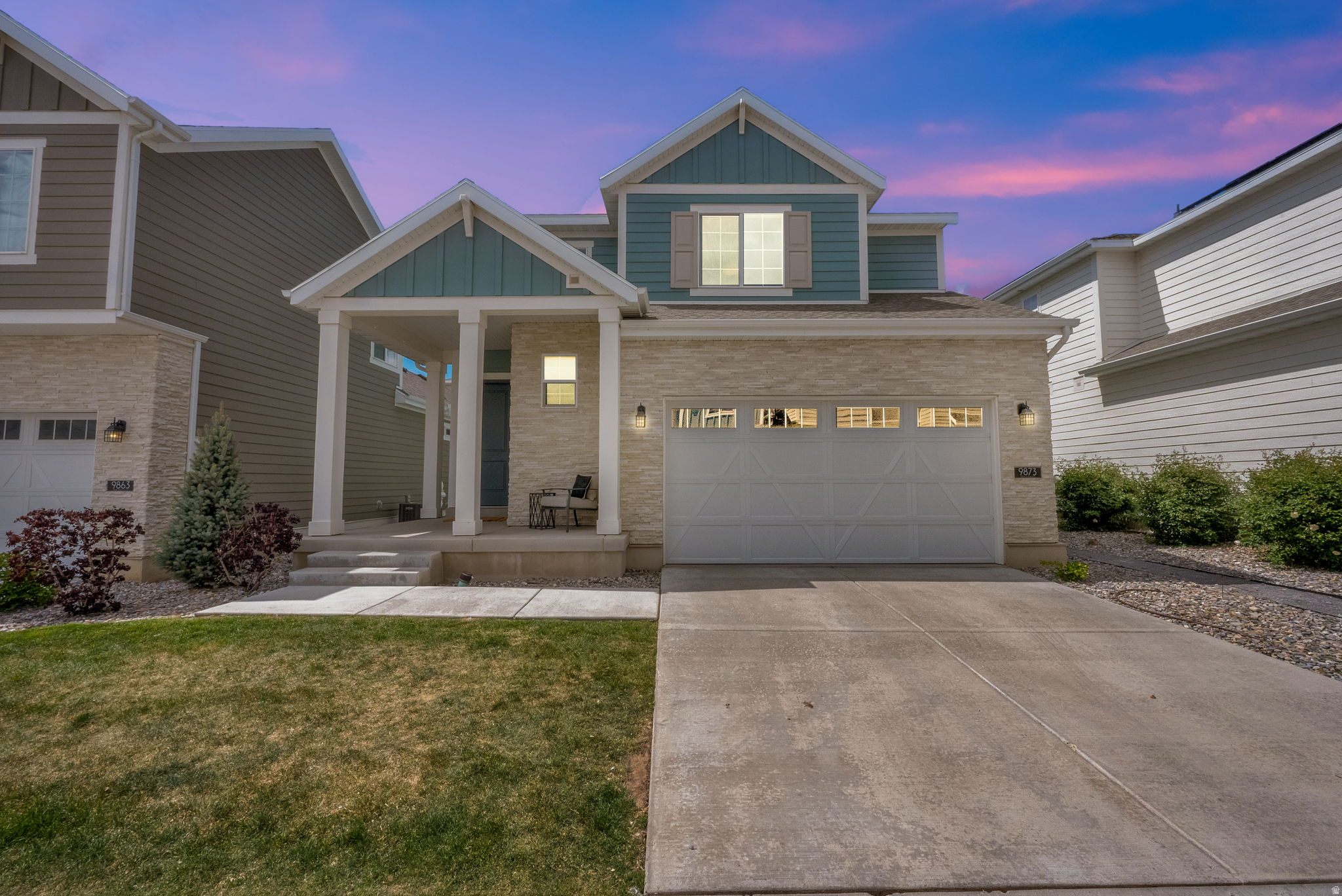 **PRICE ADJUSTMENT** - AND up to $5,000 in CLOSING COSTS offered by preferred lender!! Contact for more details. Luxury low-maintenance living in the heart of Highland. Built in 2022, this thoughtfully upgraded home offers newer construction without the wait and an upscale lock-and-leave lifestyle near top-rated Lone Peak High School.  *All appliances, water softener, and Radon Mitigation System are included, a $12,000 -15,000 value!!!  The bright open-concept layout was designed for easy entertaining and everyday comfort, featuring quartz countertops, modern finishes, fresh paint, natural light, and a covered patio that extends the living space outdoors. Enjoy fully landscaped outdoor spaces with less maintenance and more lifestyle.  Upstairs includes a spacious primary suite with walk-in closet and beautifully finished bathroom, plus two additional bedrooms and convenient second-floor laundry.  Located near parks, trails, golf courses, shopping, dining, and American Fork Canyon, with a private neighborhood park and pickleball court just steps away, plus additional community parks and amenities nearby. This is upscale right-sized Highland living with thoughtful upgrades and easy everyday living.
