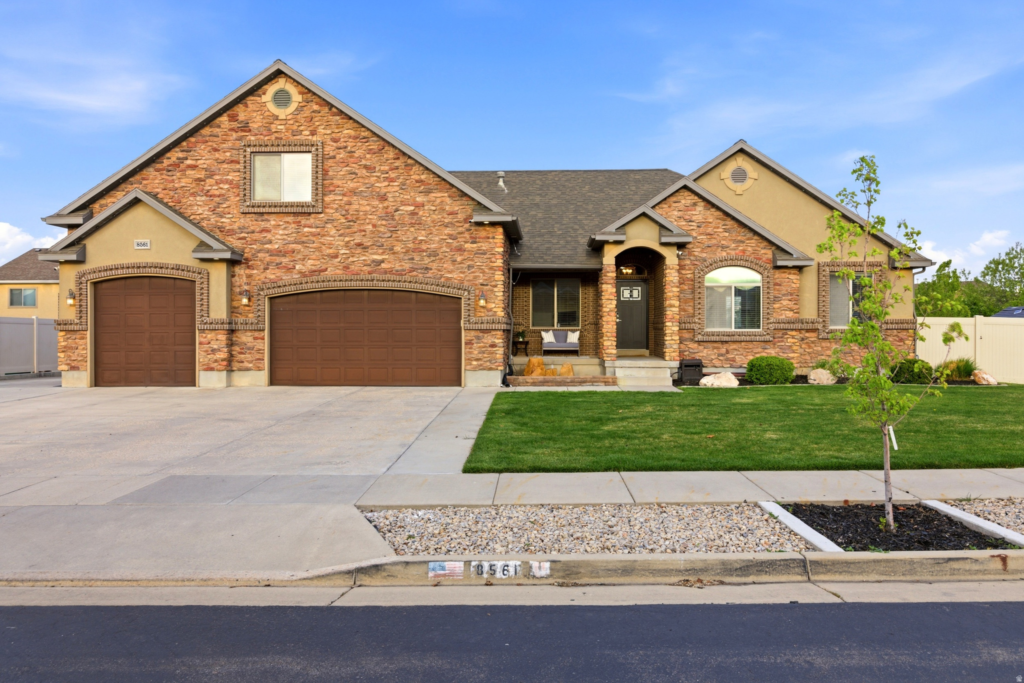 From the moment you arrive (home), beautiful masonry and an elegant water feature make a striking first impression. Inside, granite kitchen countertops, accent walls, and a jetted bathtub in the primary suite bring both style and comfort to everyday living. Dual water heaters, furnaces, and air conditioning units with smart Nest thermostats ensure the home runs efficiently year-round. The oversized five-car garage offers direct pantry access, full LED lighting, and a natural gas connection - making it as practical as it is spacious. Outside, a natural gas fireplace, professionally designed lighting, permanent LED soffit lighting, and a smart sprinkler system create a backyard built for entertaining and easy maintenance. A Lorex security camera system and Lifetime storage shed round out a home that truly has it all - just steps from WJ Skate Park and Ron Wood Park.