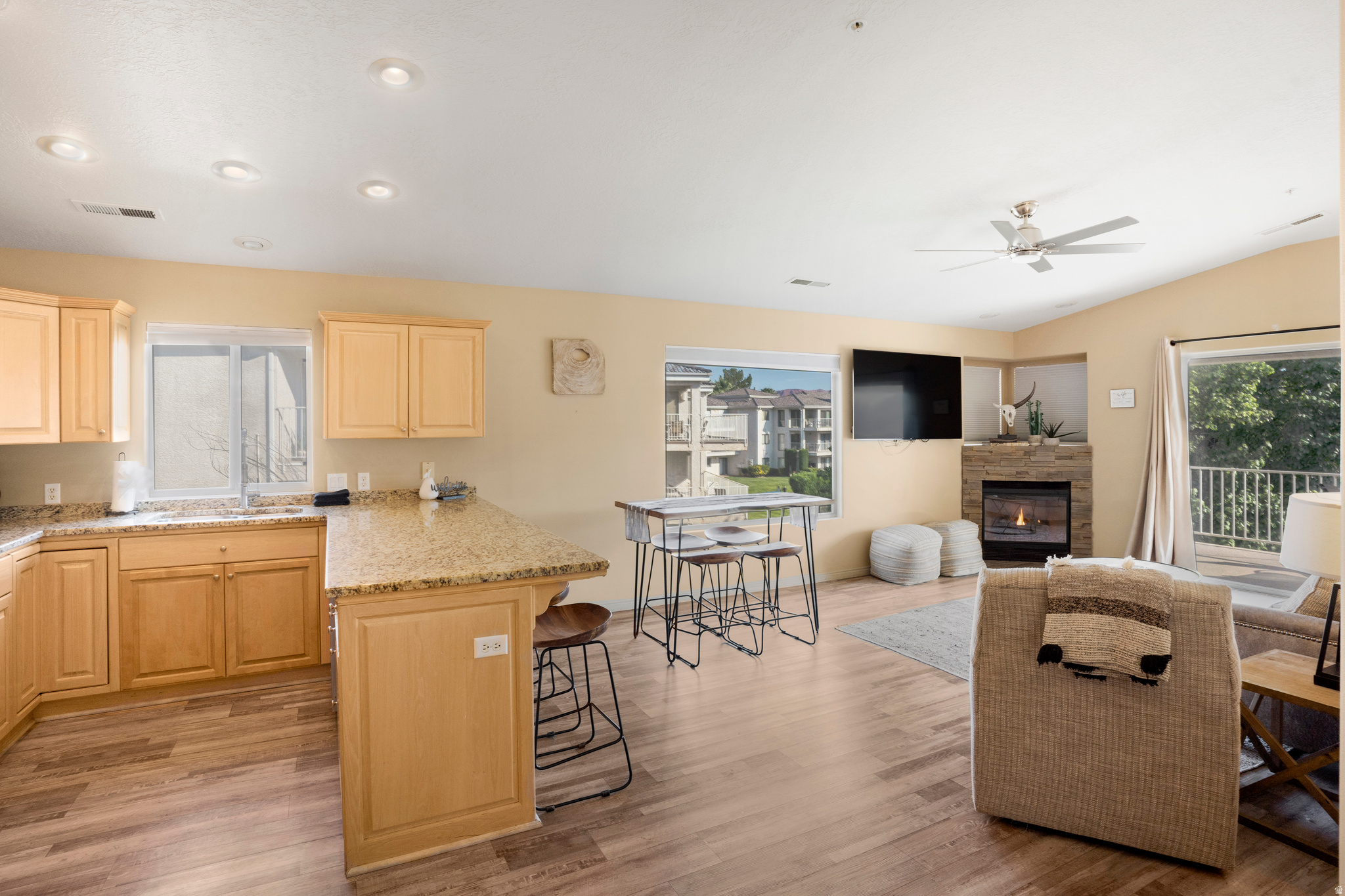 Welcome to one of the most sought-after homes in Las Palmas Resort, located in sunny St. George, Utah. This fully furnished top floor condo offers a rare opportunity to own a proven short-term rental with established rental history and strong income potential already on the books. Designed to comfortably accommodate up to 10 guests, the spacious layout is ideal for families, groups, and repeat vacationers seeking a resort-style Southern Utah getaway. Guests love the convenience of resort amenities just steps away, including multiple pools, hot tubs, pickleball courts, fitness facility, playgrounds, and beautifully maintained grounds. The open-concept living spaces and spacious three bedrooms create the perfect environment for gathering, entertaining, and relaxing after a day enjoying everything St. George has to offer. Enjoy unobstructed views from the covered patio, complete with space for outdoor dining and BBQs. Whether you're looking to expand your investment portfolio, secure a second home that generates income, or purchase a true turnkey vacation rental, this property is ready from day one. Sold fully furnished, the next owner can seamlessly continue rental operations without the time and expense of furnishing the home.