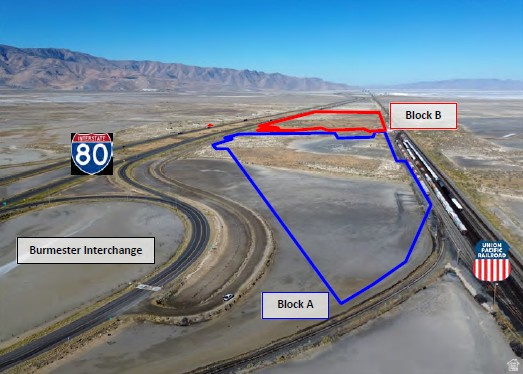 112.83 industrial acres off Burmester Road & I-80 in Tooele County, UT. Excellent location & exposure on NW corner of I-80 Exit 88 - Burmester.  Property abuts Union Pacific Railroad & Stauffer Yard Office Property is offered together or separate: Block A - 52.48 Acres-04-075-R-0005, 04-074-0-0009, & 04-074-0-0010 (2025 Taxes: $5,843) - MG Zone (Manufac. Gen) Block B - 60.71 Acres-04-074-0-0011, 01-006-R-0008, 04-074-0-0006, 01-003-0-0006, & -0038 (2025 Taxes: $6,182) - MG Zone (Manufac. Gen) Acreage is currently undeveloped and in three non-contiguous blocks. Land is a mix of higher ground and low areas impacted by water. Power available in area and surrounding properties. Located 4.5 miles north of the Grantsville City utilities. 7 miles northwest of Tooele,, 22 miles west of Salt Lake City, Utah.