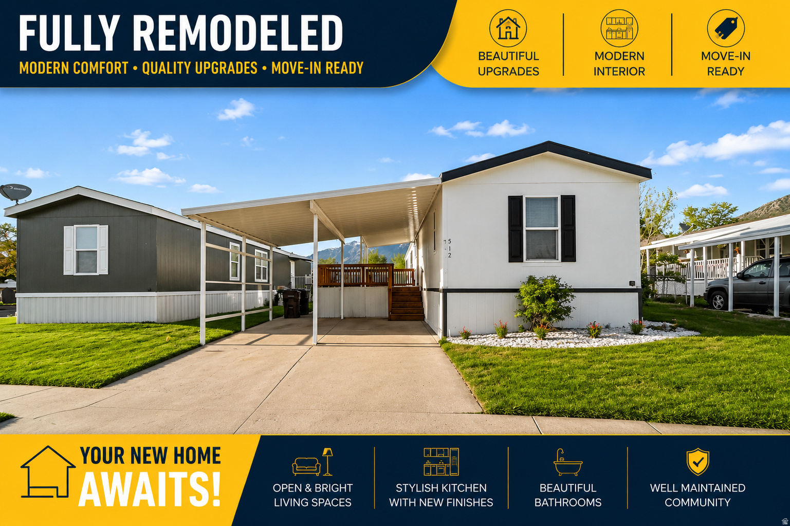 3 bed, 2 bath home (~1,056 sq ft) built in 2008 in Viking Villa. Functional open layout with spacious living area and private primary suite. Move-in ready with great natural light and storage. Close to shopping, dining, and major roads. Buyer must be park approved; lot rent  $1,001/mo. Financing options available based on approval.  Casa mvil de 3 recmaras y 2 baos (~1,056 pies cuadrados) construida en 2008 en Viking Villa. Cuenta con un diseo abierto y funcional, amplia sala de estar y suite principal privada. Lista para habitar con excelente luz natural y espacio de almacenamiento. Cerca de tiendas, restaurantes y vas principales. El comprador debe ser aprobado por el parque; renta del lote  $1,001/mes. Opciones de financiamiento disponibles segn aprobacin.