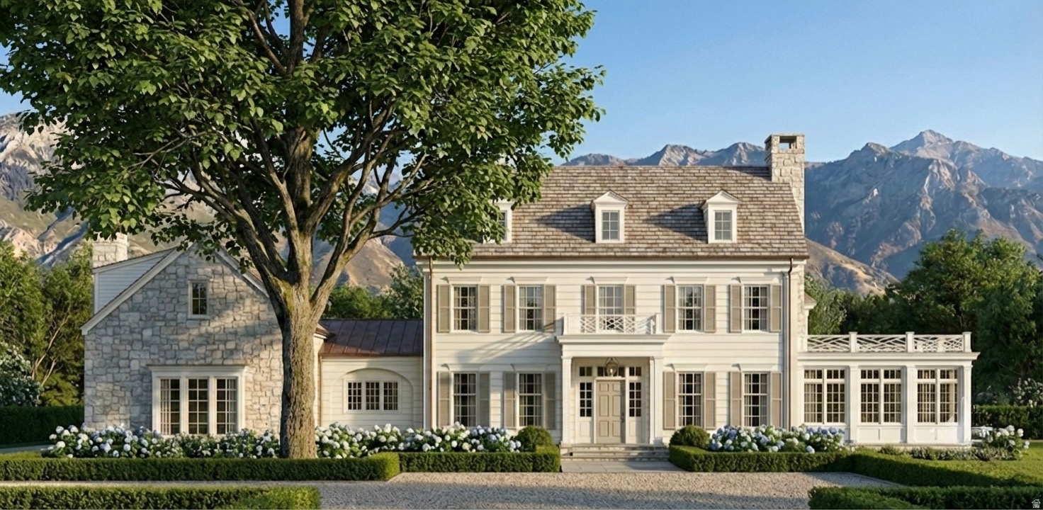 Introducing a classically designed Colonial Revival from the esteemed UV Parade of Homes Award Winning Builder, Grove Homes. You do not want to miss this beauty tucked into a generously sized lot with a private backyard and breathtaking views of the Wasatch Range. Every detail of this incredible home has been meticulously planned by award-winning designers Alex Adamson for the interior and Emily Brooks Wayment for landscaping. The interior will impress with custom millwork and cabinetry, expertly curated fixtures, and intentionally designed living spaces. The open entryway gives way to a formal dining room, formal sitting room and an entertainer's great room with wall-to-wall French doors. This home also features a massive sunroom that can function as a private study or music room. The kitchen is a home chef's haven with a Wolf range, Subzero refrigeration, dual Cove dishwashers, and walk-through scullery with pebble ice maker. A window adorned breakfast nook will feature built-in bench seating. The owner's wing of the main level includes a fireplace and sitting area, dual closets, steam shower and dual water closets. The second level will lead to an open loft area, three spacious en-suites with walk-in closets, and a secondary laundry room. The basement is the ultimate fun zone: recreation area with bar,  open style theatre room, dedicated golf simulator room, glass door gym, and an 1100 sq ft sport court! Two additional large bedrooms with en-suite bathrooms finish out the space. The space above the garage is left for the new owner to customize in the future as an apartment, office, play area or extra storage. Full landscaping included in price. Do not miss out on the opportunity to call this timeless architectural beauty *home*. Expected completion Summer 2026.
