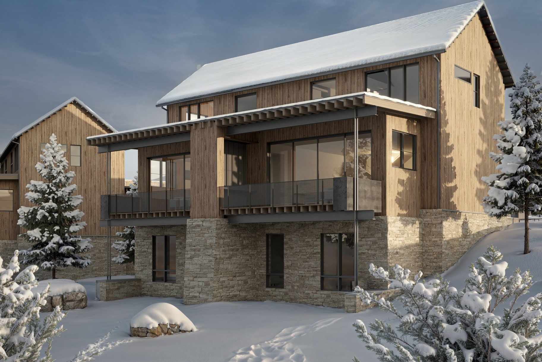 Cabin 6 at Velvaere offers a rare opportunity to own a thoughtfully designed mountain sanctuary with sweeping vistas of the Jordanelle Reservoir and Deer Valley Resort. This three-level, three-bedroom residence blends refined alpine architecture with expansive glass walls that frame panoramic vistas and flood the interiors with natural light. The open-concept living space is anchored by a chef's kitchen appointed with premium Sub-Zero, Wolf, and Cove appliances, flowing seamlessly to a generous outdoor terrace designed for year-round enjoyment. Architectural highlights include a sculptural floating staircase, a private elevator, an attached garage, and a heated driveway for effortless winter living. Built with wellness at the forefront, the home incorporates natural, low-VOC materials, advanced air and water filtration systems, and spa-inspired baths finished in timeless stone. Delivery is anticipated in Q2 2027. Positioned within Velvaere - a gated collection of just 115 residences in Deer Valley's East Village - Cabin 6 offers direct ski access via the Neptune Express high-speed lift. Owners step onto the slopes without navigating base crowds, allowing for efficient laps and true ski-home convenience. Enhanced snowmaking infrastructure supports consistent access throughout the season. Ownership includes access to more than 20,000 square feet of private amenities across two clubhouses. Amenities include ski valet and aprs lounge, resort-style pools and hot tubs, elevated dining spaces, Technogym fitness center, Aescape massage, spa and steam facilities, yoga studio, billiards and game room, multi-sport simulator, Zen garden, and private boat club privileges on the Jordanelle. Dedicated transportation service will connect residents to the East Village and Main Street. With ski access launching this winter and two private clubhouses delivering in Spring 2027, Cabin 6 represents a compelling opportunity within the newest chapter of Deer Valley's expansion.