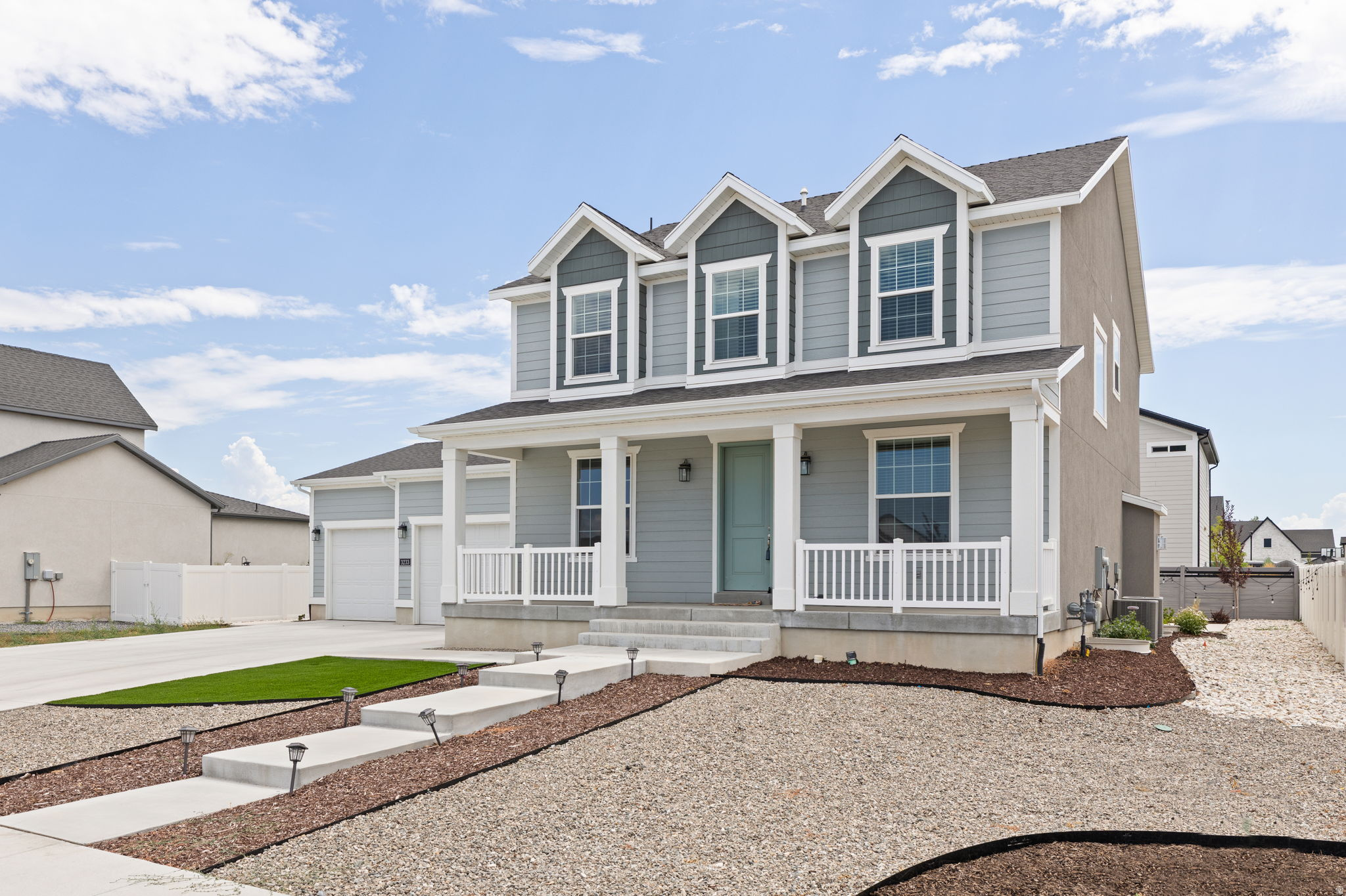 Priced near its 2024 new-build price BUT INCLUDES $60K Completed LANDSCAPING -this home is ready for its new homeowner at a great price point!  You can't buy/build new in this subdivision and get all this included.  Plus, you are 50 feet from your front door to the largest swimming pool in the community!  Not enough? The price includes the fridge, microwave, dishwasher, UPGRADED RO water system AND water softener. Bright open 2024 Ivory 2500: gray cabinets, quartz, gas range, gas fireplace, main-floor den, wood-look laminate; upstairs primary with separate tub/shower; 4 beds; 3-car garage; full unfinished basement. Two community pools, parks/walking paths, adjacent to Crane Field Golf Course.
