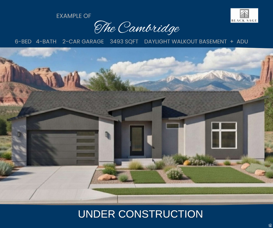 PRESALE-The Cambridge by Hyve Homes in Cedar City offers modern living with breathtaking unobstructed views of Shurtz Canyon, and stunning 360-degree scenery. This thoughtfully designed 6 bed, 4 bath home features a daylight basement with a private-entry 3 bed, 2 bath ADU complete with all daylight windows, a full kitchen, window above the sink, dining area, living room, laundry closet, and covered patio. Ideal for multi-generational living, income potential with short or long-term rental opportunities to help offset your mortgage. Located in a no-HOA community, where pride of ownership stands out. Black Sage provides a neighborhood with privacy, all city utilities, fiber internet, while remaining just minutes from city amenities, parks, hiking, and endless Southern Utah outdoor recreation.