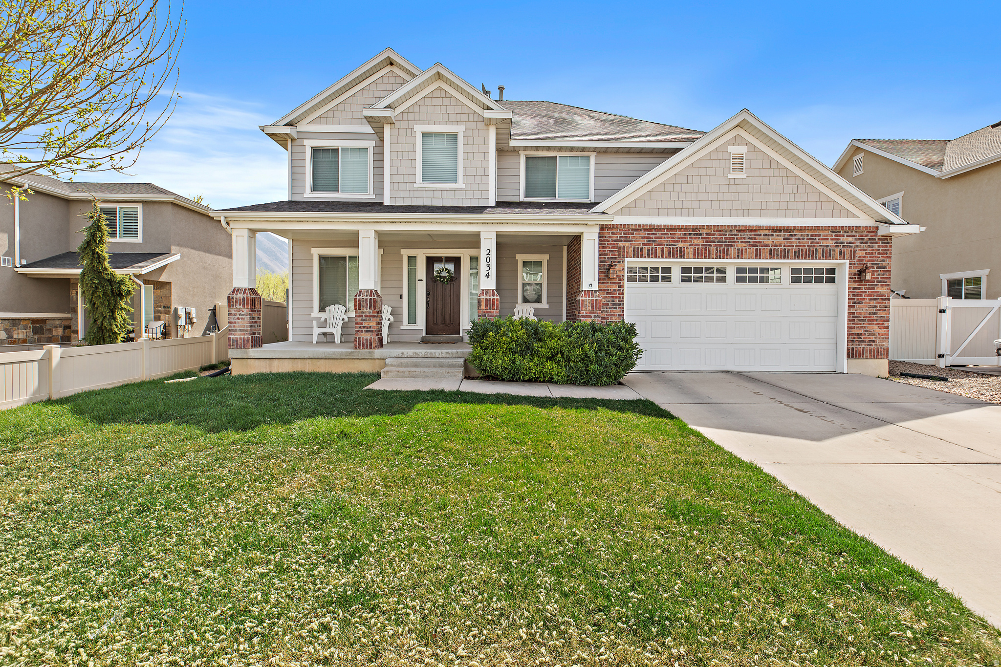 Welcome to this beautiful 2-story home in Spanish Fork, offering space, comfort, and incredible mountain views!  This well-designed home features 5 bedrooms and 3 bathrooms, providing plenty of room for family living, entertaining, and guests. The main level showcases a cozy fireplace, creating a warm and inviting gathering space perfect for relaxing evenings at home.  Upstairs, you'll find the convenience of a centrally located laundry room near the bedrooms, making everyday living easy and efficient. Large windows throughout the home capture stunning mountain views, bringing natural beauty right into your living space.  Recent updates include a new heater installed in 2024 and a garbage disposal replaced last year, offering added peace of mind for the new owners.  The home also includes an indoor projector, perfect for movie nights, game days, or creating your own home theater experience. Outside, the backyard is ready for fun and relaxation with a hot tub, trampoline, and storage shed all included.  With thoughtful features, valuable upgrades, and beautiful surroundings, this home offers the perfect blend of comfort, functionality, and scenic living.