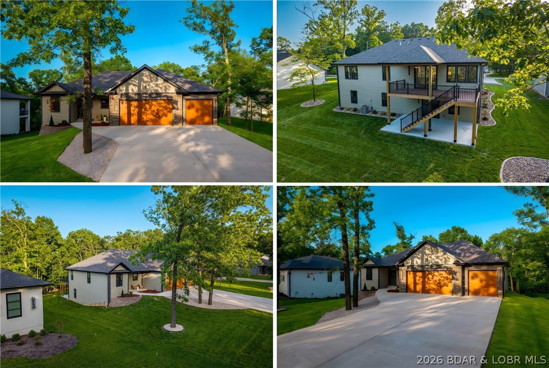 Welcome to luxury living in coveted Porto Cima, the Lake of the Ozarks' premier golf cart community! This brand-new 2x6 construction home blends quality craftsmanship w/ timeless design. Featuring durable Hardie Board siding, energy-efficient Quaker windows, spray foam insulation on all exterior walls, a spacious 3-car garage & full walkout basement. Thoughtfully designed main level showcases on-trend kitchen w/ two-tone custom cabinets, quartz counterts, stainless steel appliances & open-concept layout. The private primary suite offers a spa-inspired retreat w/ custom tiled walk-in shower, dual vanities & oversized walk-in closet conveniently accessed through laundry room too. Guest bedroom & dedicated office provide flexibility for visitors or working from home. Spread out in walk out basement to the family room, two additional guest bedrooms, a full bath & abundance of unfinished storage for seasonal décor & lake toys. Enjoy the Porto Cima lifestyle by hopping on your golf cart & cruising to multiple golf course access points, the clubhouse w/ pool, marina or pickleball courts. If space, unbeatable location & luxury finishes are on your checklist, this home is move in ready.