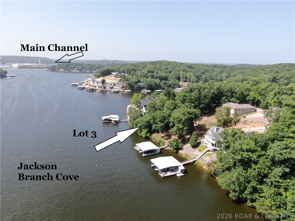 A beautiful lot nestled in Jackson Branch cove at the 4MM where you could build your dream home and embrace the lake life! This deep lot with approximately 110ft of lakefront is situated with a main channel view and cove protection so you can enjoy the best of both worlds! Fishing, skiing, jet skiing, tubing, tanning, boating, the sky is the limit in this awesome deep water cove. Lazy Gators, The Boathouse, Docknockers, Tap and Grill Lakeside Brew Haus and so many others to experience! You'll just have to turn the key and go! Adventure awaits in The Ozark Mountains with gorgeous hiking trails where you can watch for the Bald Eagles or just breathe deep and take in the pristine surroundings with a little "me time".