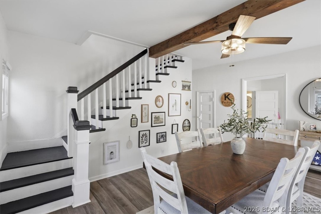 You've been for the perfect move in ready home in Eldon. HERE IT IS! Absolutely gorgeous and completely remodeled, this charming turn-of-the-century home blends historic character with modern convenience. Offering 3 bedrooms and 2 baths, this home has been thoughtfully updated from top to bottom with new flooring throughout, fresh paint, roof, HVAC system, hot water heater, kitchen cabinets, farmhouse sink, appliances, vanities, toilets, tub surround, light fixtures, ceiling fans, blinds, front door and storm door, the only thing you will need to do is move in! The main level features a welcoming family room, dining room, beautifully updated kitchen, oversized laundry/mudroom, bedroom and full bath. The spacious laundry room, located just off the kitchen with a back entrance from rear parking, offers extra storage, office space and the perfect drop zone to keep life organized. Upstairs you’ll find two nice-sized bedrooms and a full bath. The partial unfinished basement provides additional storage and makes a great storm shelter. Located within walking distance to downtown Eldon shopping, dining, coffee, library, city pool and parks. Move-in ready, adorable and priced to sell!