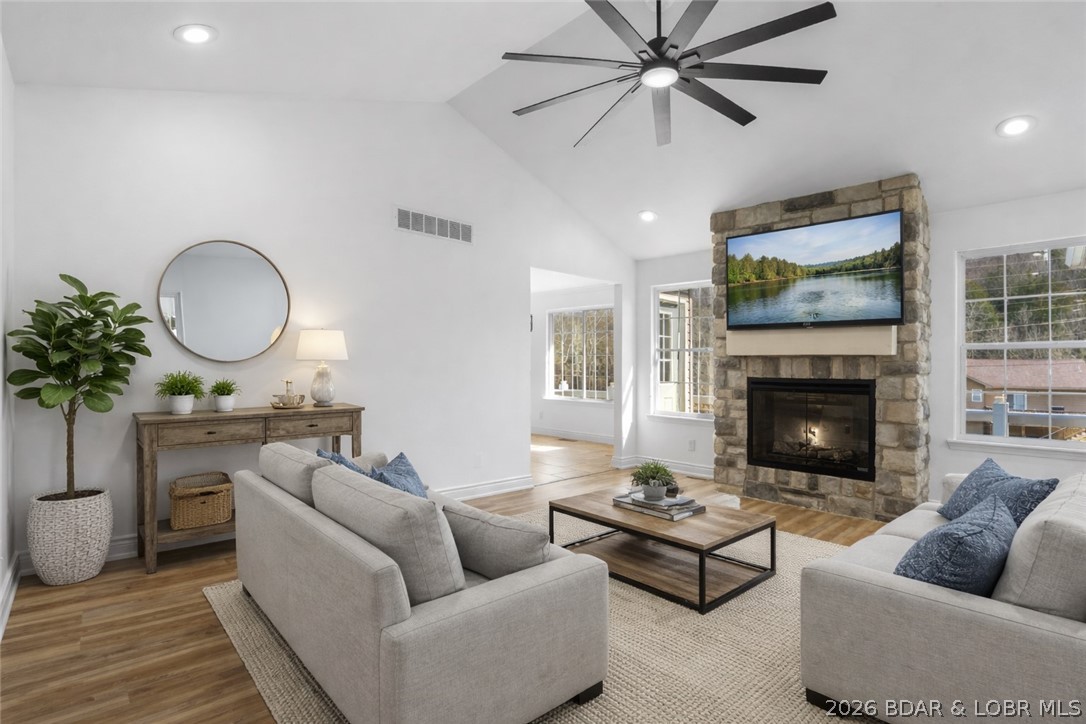 Experience lake living at its best in this beautifully updated home located in a desirable waterfront community at the 1MM of the Big Niangua Arm. Enjoy peaceful cove views, expansive outdoor living spaces, and a low-maintenance yard designed for easy enjoyment of the Lake of the Ozarks lifestyle. Recent 2026 updates provide a fresh, move-in-ready feel, while EV power readiness adds modern convenience. Whether you're entertaining on the spacious decks or relaxing while taking in the water views, this property offers the perfect setting to enjoy life at the lake. Community amenities include a lakeside pool, fishing dock, and available boat slips. By water, you're just minutes from popular destinations including The Cave Bar & Grill, Nauti Fish Rum Bar, Captain Ron's Bar & Grill, and The Fish & Company, with convenient road access as well. Two adjoining lots are also available for purchase, providing additional privacy, room to expand, or future possibilities. Whether you're searching for a full-time residence, weekend retreat, or investment opportunity, this property checks all the boxes.