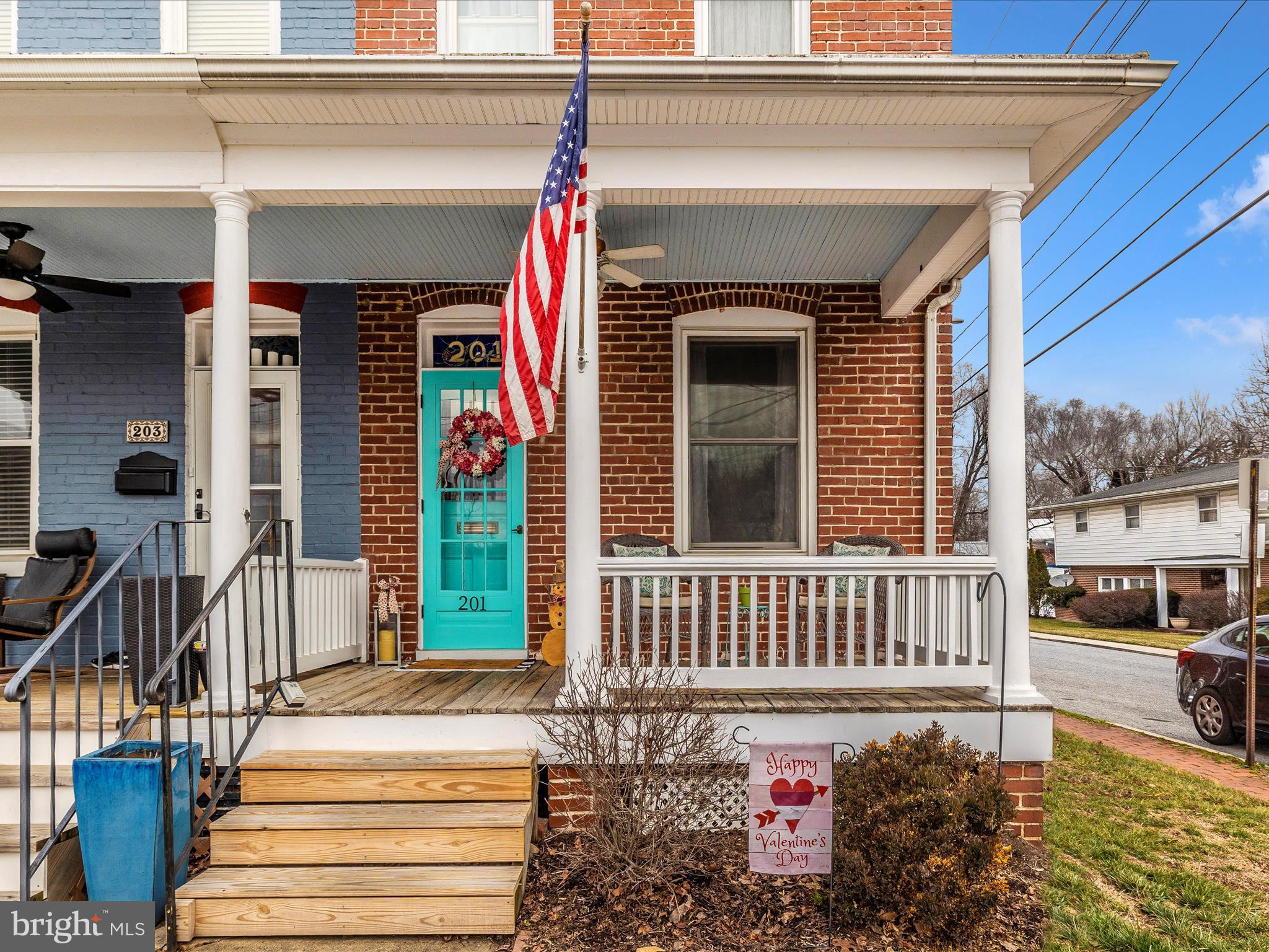 This charming well maintained Duplex in Downtown Frederick is a rare find! Walk to shops, restaurants & MARC TRANSIT! Hardwood Floors in excellent condition! Fully fenced back yard, large front porch and rear upper porch! 1 car deeded garage in rear alley. Being sold AS-IS. Check it out today!