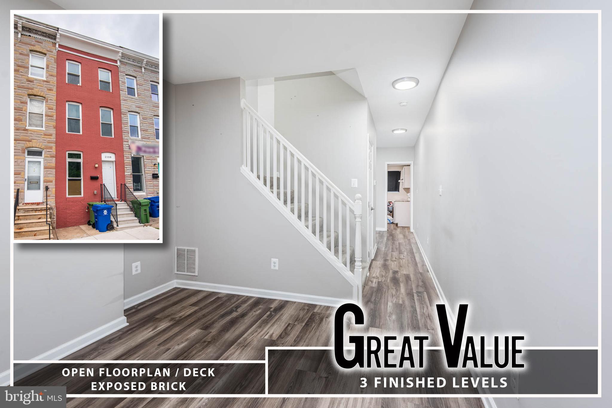 GREAT VALUE FOR THIS SPACIOUS ROWHOME WITH 3 FINISHED LEVELS!  Property needs light renovation but has great potential!  Main level with a living room, dining room, kitchen, and a half bath.  Upper 2 levels have 3 bedrooms and 1 full bath with bedroom level laundry, an unfinished basement for storage, and a rear yard.  Located close to Johns Hopkins Hospital.  Sold As-Is!  Subject to third party approval with a very quick turn around