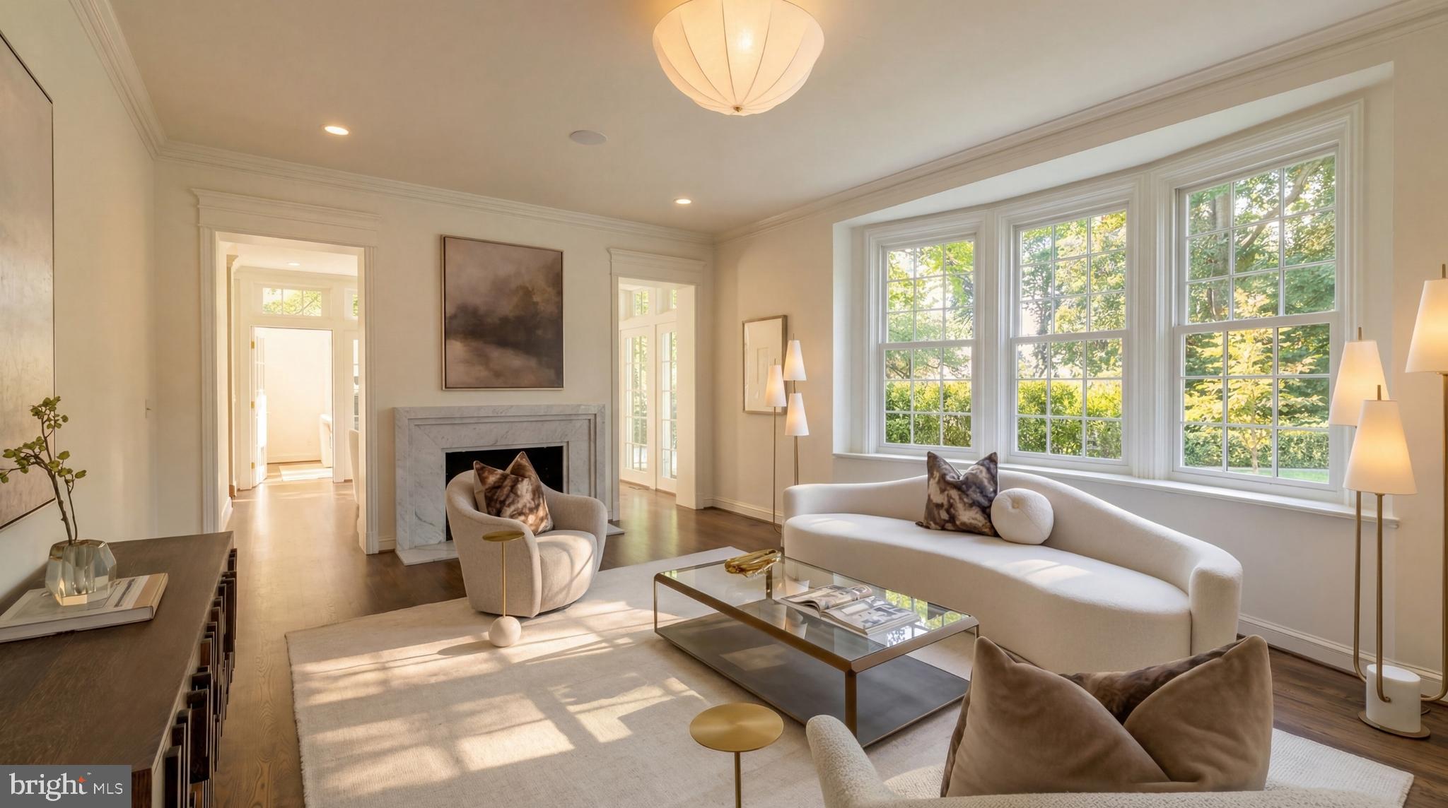 Gracefully set on a beautiful parcel in the heart of coveted Massachusetts Avenue Heights, 2825 McGill Terrace NW is a classic 1929 home reimagined with sumptuous contemporary elegance, all while honoring its timeless ethos. A visionary masterpiece by Kent Construction & Development, this residence is the result of a meticulous collaboration with acclaimed interior designer Zoe Feldman and renowned landscape architect Joseph Richardson. Together, they have left no detail untouched in crafting one of Washington’s most distinguished luxury homes.
 
A thoughtfully designed entry reveals the rejuvenated historic brick façade, now finished in a light, refined hue and accented by new Andersen windows. A slate and copper roof adds stately contrast, while an attached two-car garage is discreetly tucked away. A flagstone walkway offers a suitably regal welcome to the foyer. Inside, original parquet floors and a formal powder room with a freestanding Italian marble vanity introduce the floor plan, which spans over 5,000 square feet across four levels of refined living. Finishes from Baldwin, Restoration Hardware, Forbes & Lomax, Waterworks, and Rejuvenation speak to the no-expenses-spared approach throughout.
 
Step down into the formal living room, a nearly 26-foot-long, embassy-sized space featuring dark walnut-stained oak floors, a custom Italian marble fireplace, and elaborate crown molding. A Sonos sound system envelops the main level, perfect for entertaining. The adjacent dining room is bathed in natural light from two walls of glass and connects seamlessly to the kitchen via a serene breakfast room.
 
At the heart of the informal spaces lies the chef’s kitchen, an architectural statement anchored by a custom arched hood lined with imported Australian clay tiles. Custom inset cabinetry, unlacquered brass hardware, unbroken slabs of Taj Mahal quartzite, a walnut island topped in black soapstone, and top-tier appliances from Sub-Zero, Wolf, and Miele define the space’s exquisite functionality. The adjoining family room features custom built-ins and an L-shaped bar with Brazilian quartzite countertops, perfect for relaxed gatherings.
 
The main staircase leads to a central upper-level vestibule. The primary suite occupies its own wing, with a private IPE balcony and two custom walk-in closets. Outfitted with a dedicated Sonos zone, the suite offers a serene, fully integrated retreat. Inspired by the world’s finest spas, the bath showcases bold Moroccan hand-made Zellige tile, Waterworks fixtures, a floating tub, dual vanities, and a walk-in glass shower with two large rain shower heads and body spray. Two additional ensuite bedrooms and a laundry room complete this level. The expansive top floor offers a full bath, a cedar closet, and two additional bedrooms – ideal for guest space, an office, or a yoga studio.
 
Downstairs, the nearly 48-foot-long recreation room creates a generous space for entertaining or lounging. A powder room, second laundry, and gym occupy one end, while a soapstone bar and glass-enclosed wine room with adjacent open wine lounge elevate the opposite side. Behind the scenes, smart systems include Nest thermostats for three new efficient, gas-fired Carrier HVAC systems, a new 80-gallon electric water heater, and a comprehensive ADT security system with security cameras throughout. Fenced and shaded by a lush canopy, the private grounds complete this extraordinary offering.
 
Rich in history, reimagined with precision, and elevated to modern luxury’s highest standard, 2825 McGill Terrace NW stands peerless among Washington’s most exceptional homes.