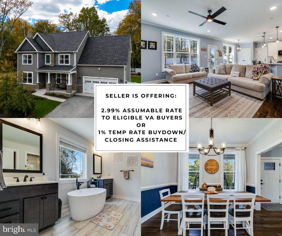 Available for a quick close and immediate occupancy! Beautifully designed Craftsman-style home, built just 4 years ago. This home has seasonal waterviews of the Potomac River offering plenty of space for living, entertaining, and relaxing. Step inside to a bright and inviting floor plan. The family room flows seamlessly into the eat-in kitchen, featuring stainless steel appliances, granite countertops, custom cabinetry  and a charming breakfast nook.  A separate dining room provides the perfect setting for gatherings, while a private office offers a quiet space for work or study. Upstairs, the primary suite features a luxurious bathroom with a soaking tub, fully tiled walk-in shower, and large walk-in closet. Convenient laundry access is available from both the primary bathroom and hallway. Three additional bedrooms and a full bath complete this level. The fully finished basement adds ample living space, including a recreation room, flex area perfect for a home gym or guest suite with a full bath. The exterior showcases beautiful landscaping and curb appeal. A door off the kitchen leads to the spacious backyard, complete with a patio, sun sail for shade, shed and fully fenced-in yard — ideal for outdoor entertaining, gardening, or keeping pets. There is even plenty of room to park an RV or boat in addition to the attached two-car garage. Located in the waterfront community of Cliffton on the Potomac with No HOA and No restrictive covenants. Plenty of options for shopping and dining only 15 minutes to the Town of La Plata and 10 minutes to King George, VA via the new Harry Nice Bridge. Schedule your showing today! All inspections have been completed and are available saving you time and money! Sellers are offering to pay for a 1% mortage rate buydown (1-0)! Ask for details!!