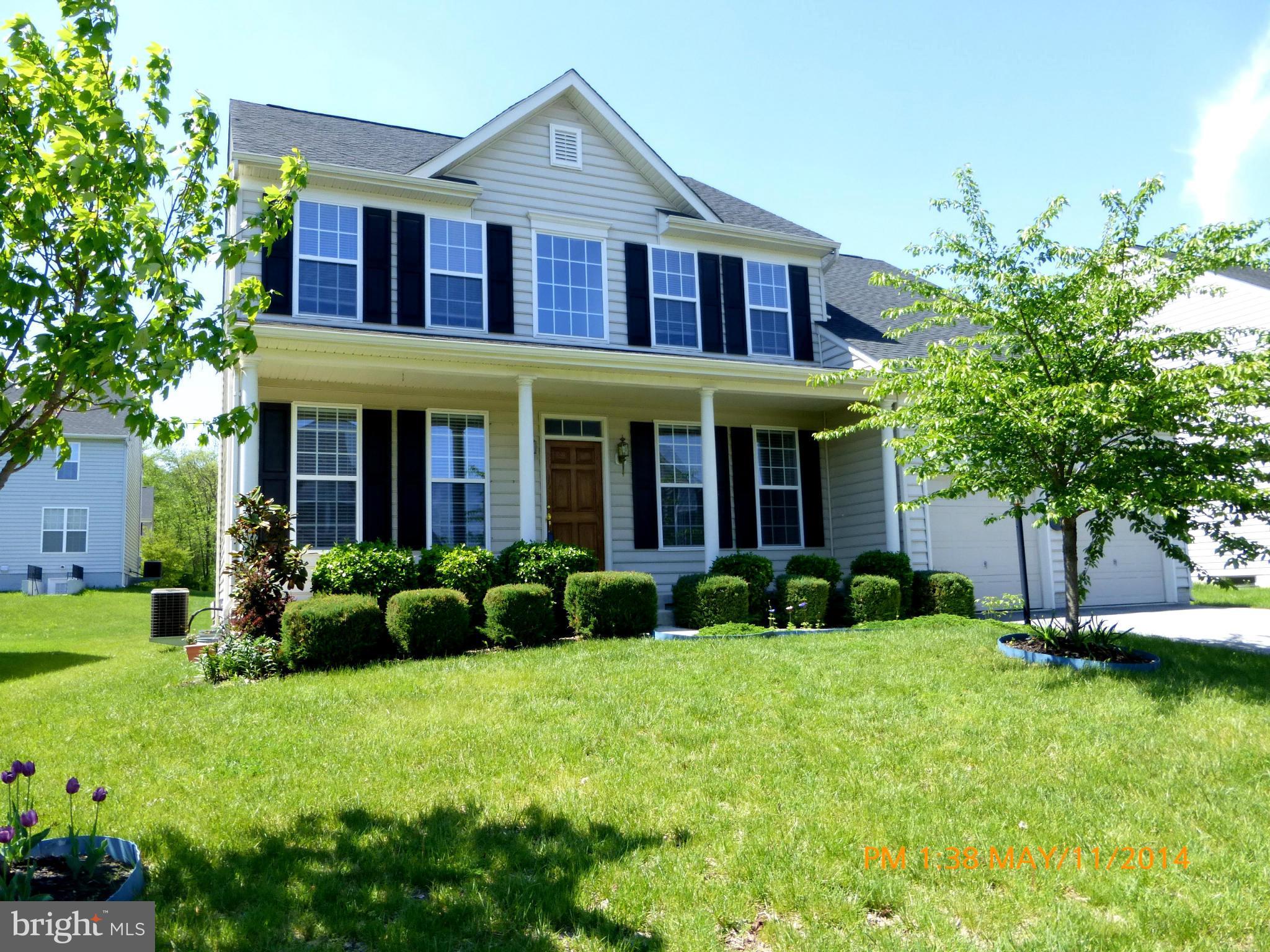 Elegant colonial home, ready to move in.  formal LR, DR, bright and large family room off the kitchen with Fireplace. Master BR has vaulted ceilings and a gorgeous master bath & unfinished basement for storage. Great neighborhood and  excellent location for MD and VA commuters, close to MARC, Charles Town,   VA hospital. One month security deposit and Credit Checking, pets case by case.