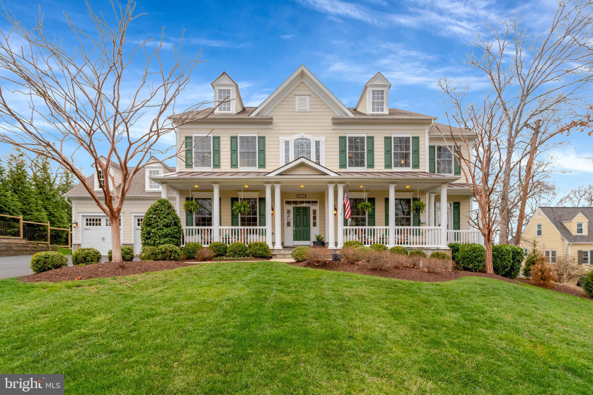 This stunning, custom 4-5 bedroom home offers spacious and elegant living in the excellent location of Clermont in Alexandria, VA.  The large lot (.69) and landscaping make this a very special and unique home. The front porch and Victorian architecture mix with the contemporary features of gleaming  
hardwood floors on entire main level, open floor plan, double staircase, gourmet kitchen and mounds of storage to mix the old with the new! You will enjoy gatherings in the huge family room with gas burning fireplace - and the easy access to the kitchen for entertaining 1 to 100!  Working from home will be a breeze with the main floor office and access to the private balcony. Upstairs there is new carpeting throughout and 4 bedrooms with 3 full baths and the laundry room. The primary bedroom has a dedicated seating area that is as large as an additional bedroom. Great for another office, reading or craft area. The second and third bedrooms share a jack and jill bathroom. And the 4th bedroom has a separate bathroom.  The upper hallway itself is a beautiful site with the handsome chandelier over the double stairwell.  The lower level awaits finishing off - but it has plumbing for a bathroom, and a french door and windows to the outside. The home has 2 zone heating and cooling and a power outlet on the exterior of the garage for an E vehicle.  The double car garage has additional shelving that will convey.  Take your time viewing this very special home and the extensive grounds. And welcome home!