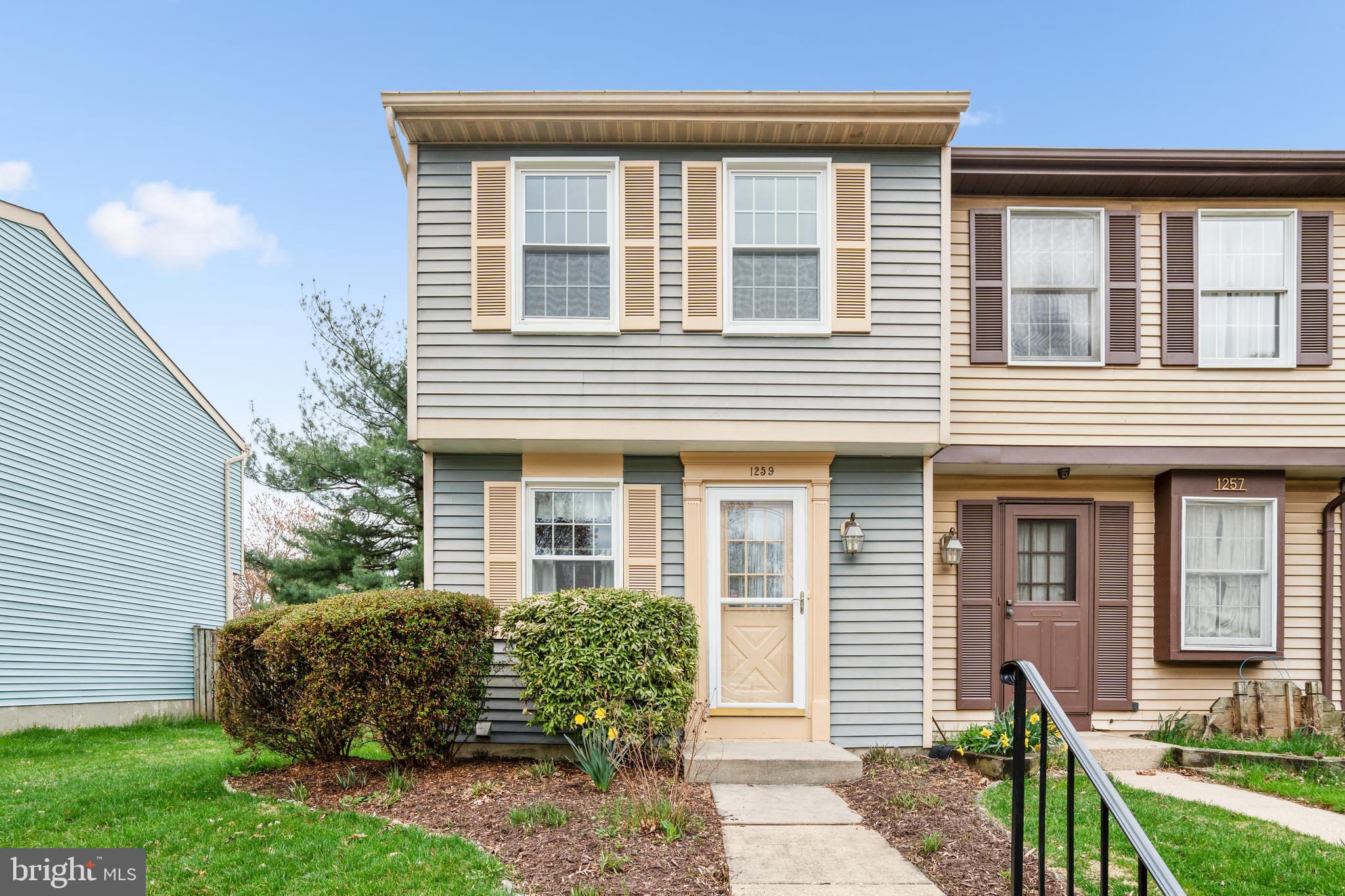 Welcome to 1259 Elm Grove Circle…a beautiful end unit townhouse that is perfect for your first time buyers. Sited in the sought after Oak Springs community, this 3 bedroom, 1.5 bath home has been well cared for by its original owner. The welcoming foyer boasts a generous size guest closet, large eat in kitchen with warm oak cabinets and stainless-steel appliances in addition to the pass through to the dining room.  The formal dining room and sunny living room feature neutral carpet and plenty of natural light. Upstairs has a spacious primary suite with sleeping area with ceiling fan w/light and wall closet, dressing room with another large closet, vanity and dual entry upgraded bath with new vanity and tub/shower.  The second bedroom is generous in size with a large wall closet and ceiling fan with light. All this and a finished walk-out lower level with a light and bright carpeted recreation room/3rd bedroom  with large sliding glass door to the level, fenced backyard. It also has a half bath and laundry/utility room with a washer & dryer, along with plenty of storage. The backyard is one of the nicest in the community…level & fenced with a flagstone patio, stone wall with lovely landscaping above and a storage shed. Many items in the house are less than 5 years old-kitchen appliances, washing machine, heat pump, hot water heater and roof. Nothing to do but move right in. Looking for an affordably priced home in a fantastic location, this is it. This community is close to Good Hope Park and Recreation center, top-rated schools, shopping and major commuter routes (ICC-200, Route 29 and New Hampshire Ave.).